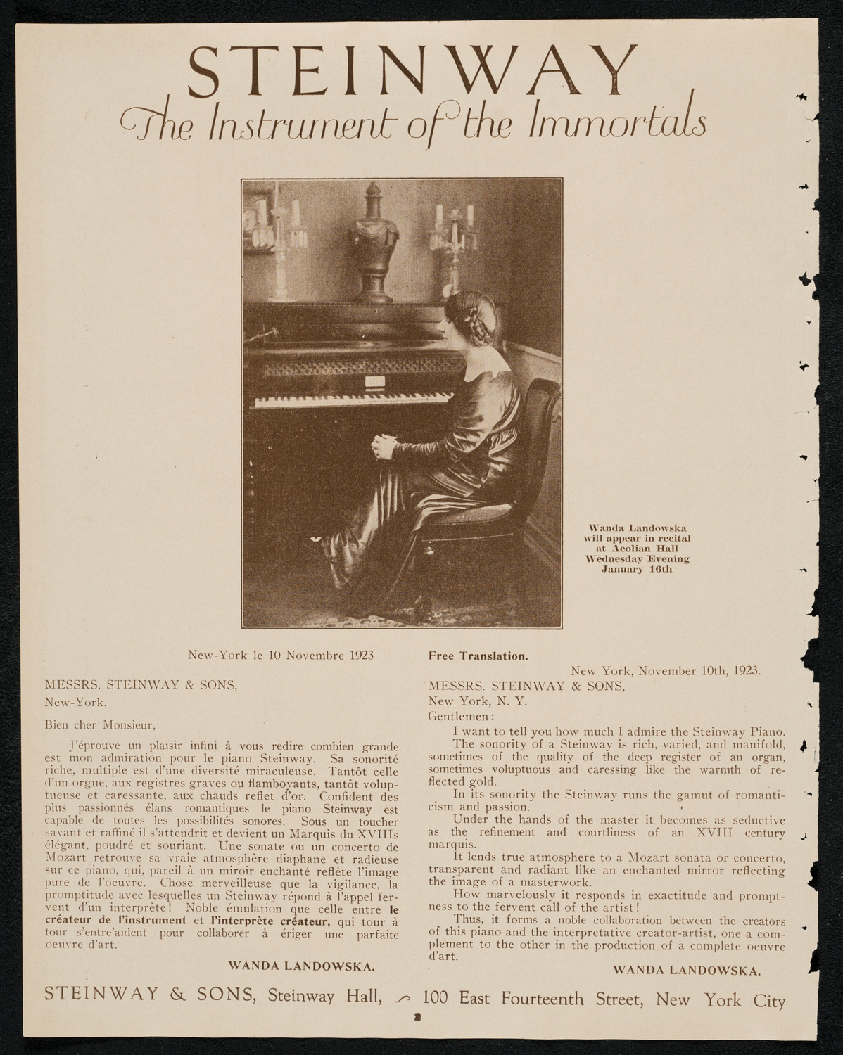 New York Philharmonic, January 13, 1924, program page 4