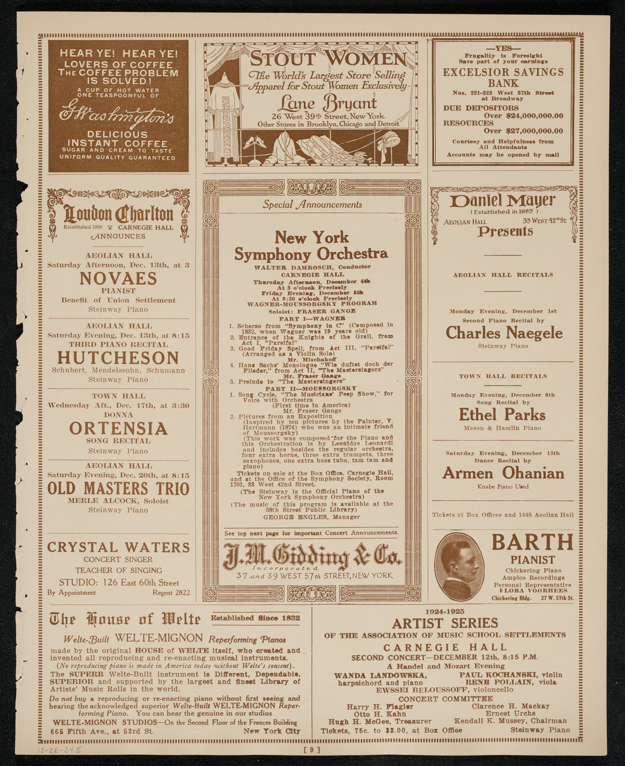 Philadelphia Orchestra, December 2, 1924, program page 9