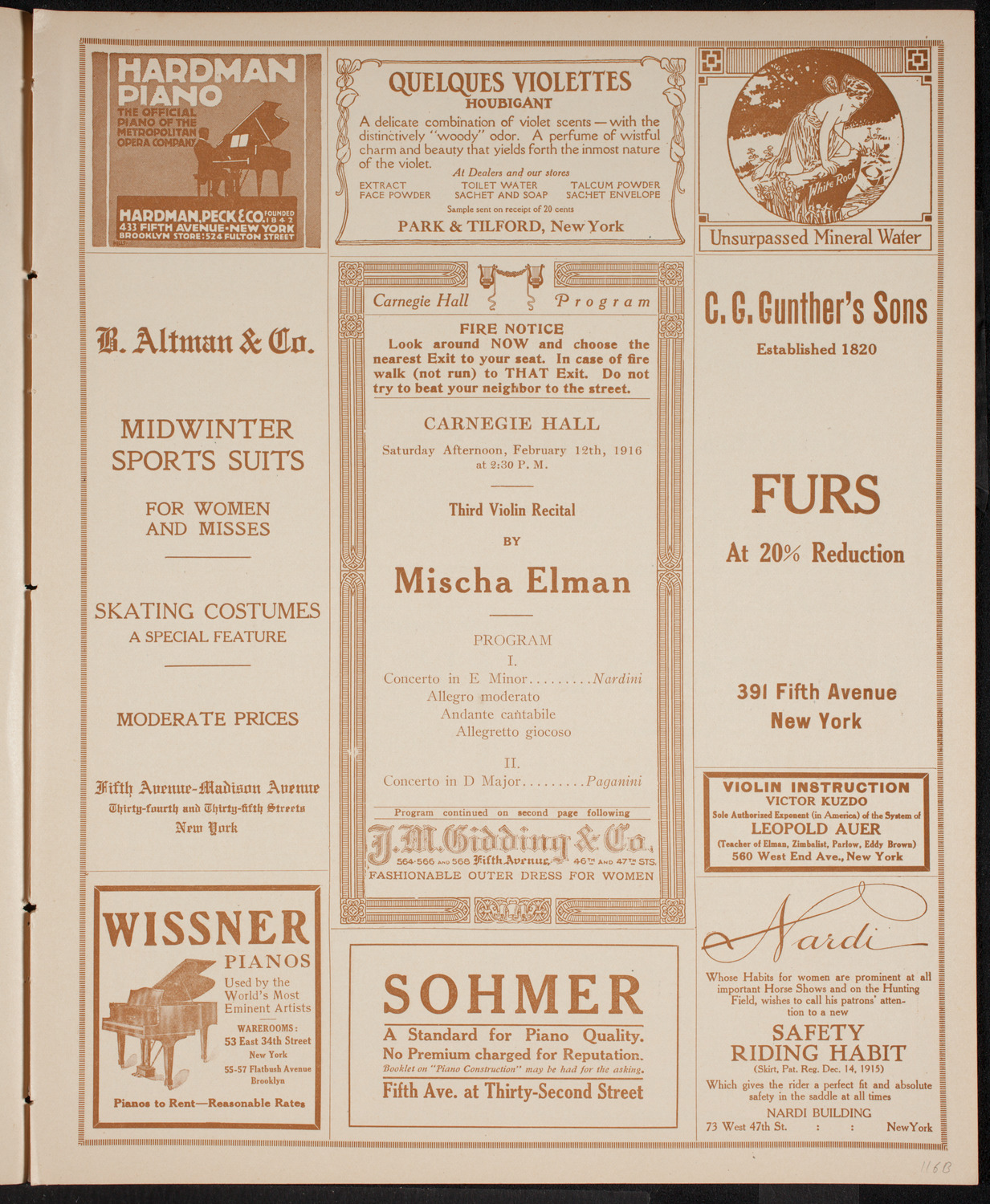 Mischa Elman, Violin, February 12, 1916, program page 5