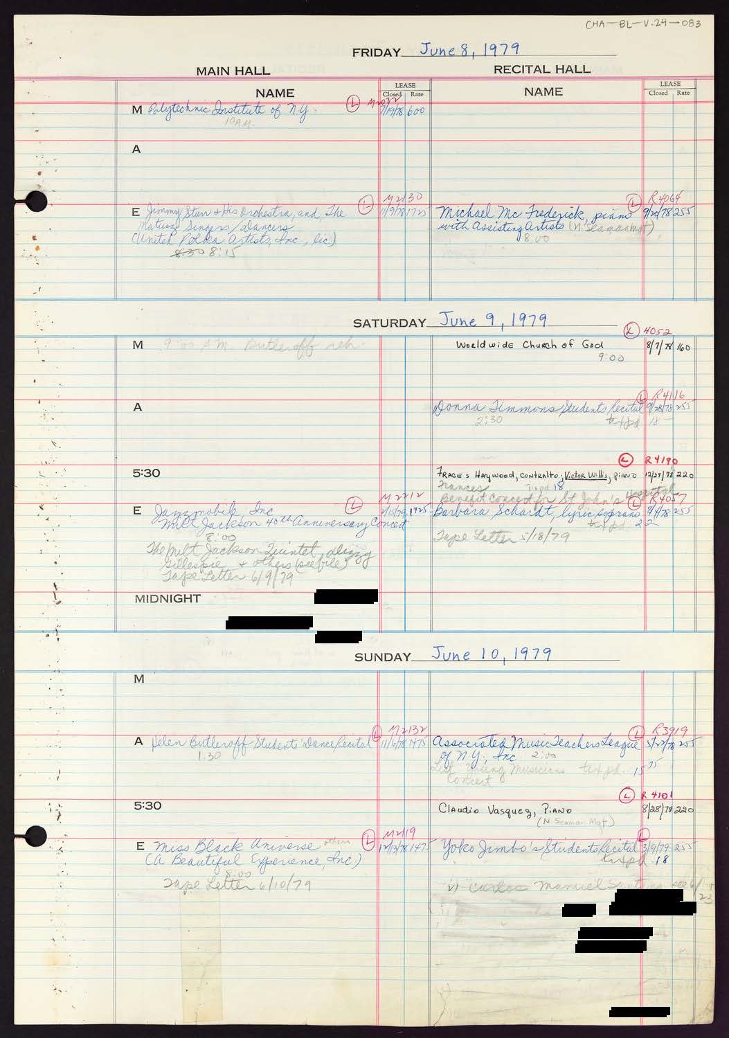 Carnegie Hall Booking Ledger, volume 24, page 83