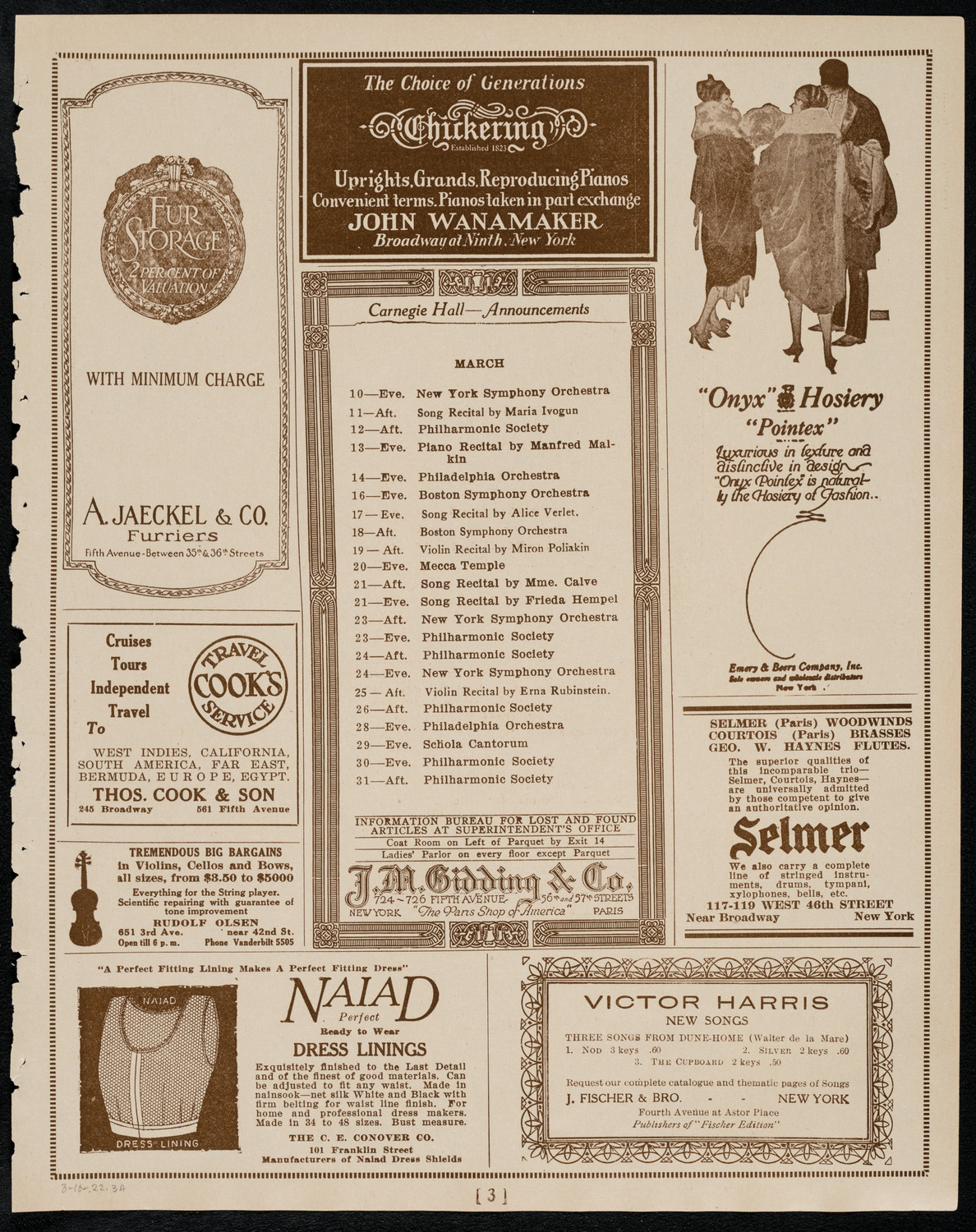 New York Philharmonic, March 10, 1922, program page 3