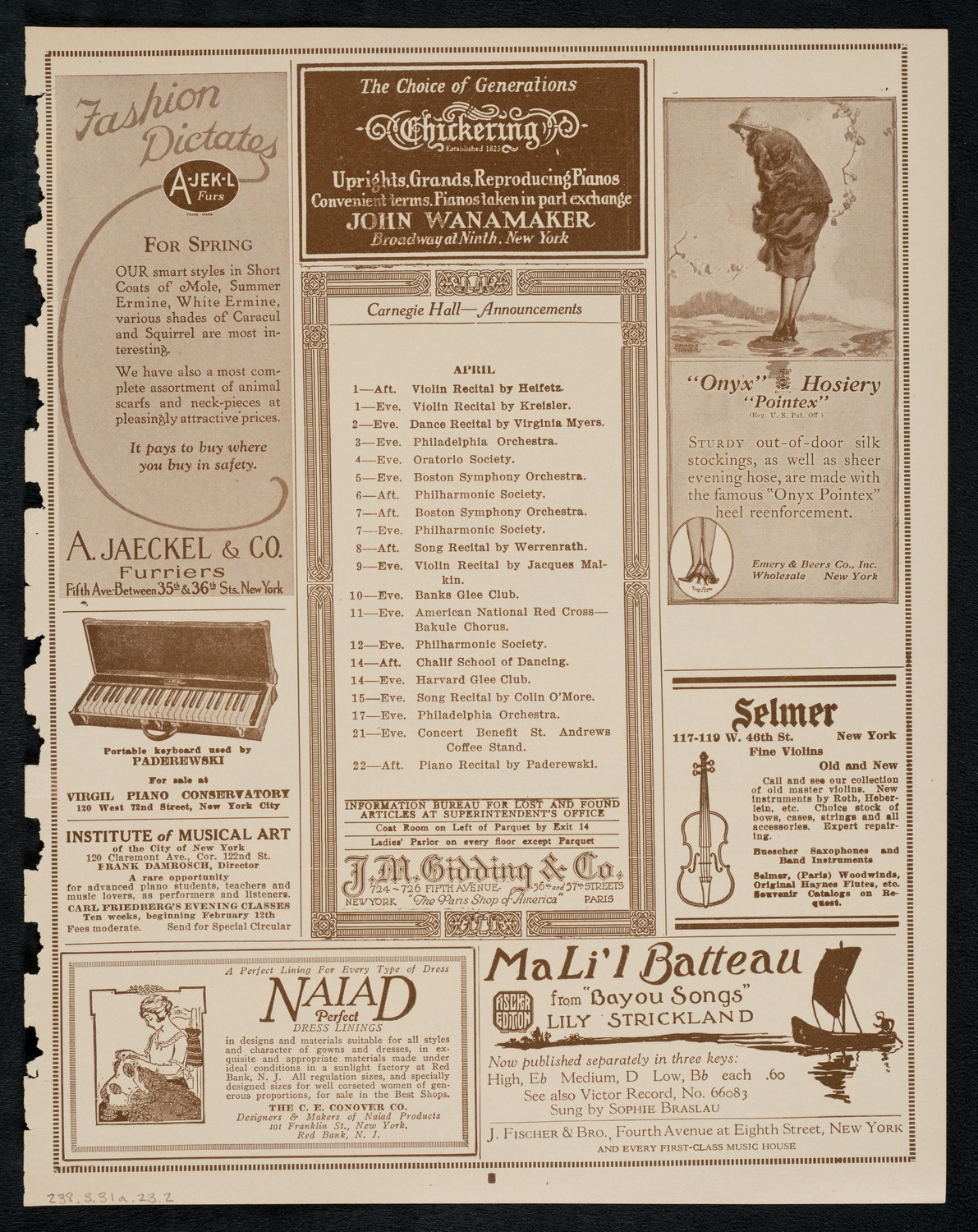 Erno Dohnányi, Piano, March 31, 1923, program page 3