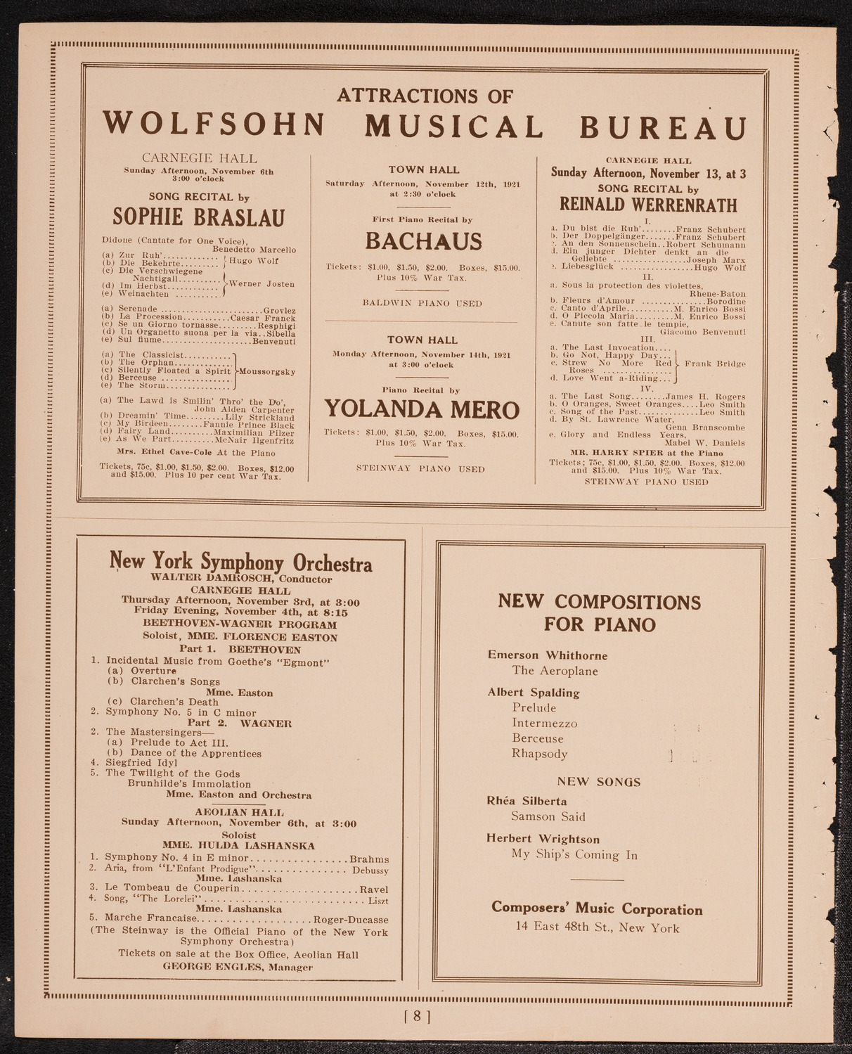Richard Strauss with Philadelphia Orchestra, October 31, 1921, program page 8