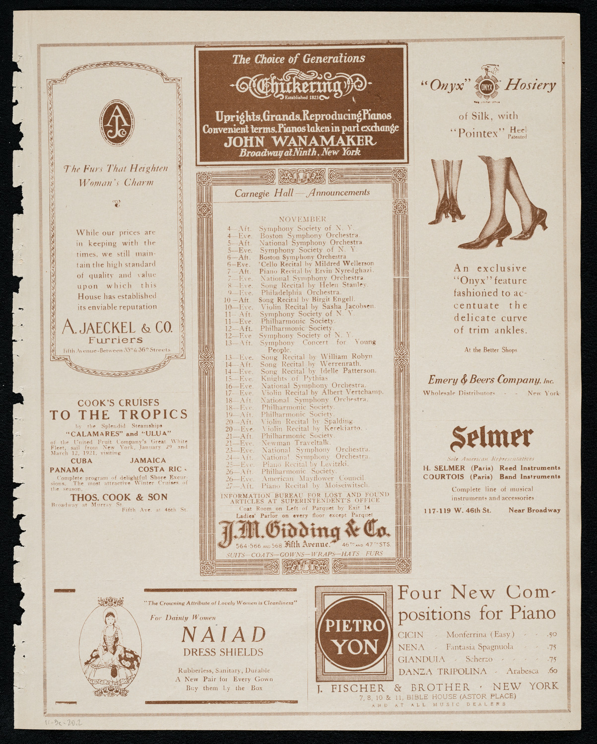 Jacques Pintel, Piano, November 3, 1920, program page 3