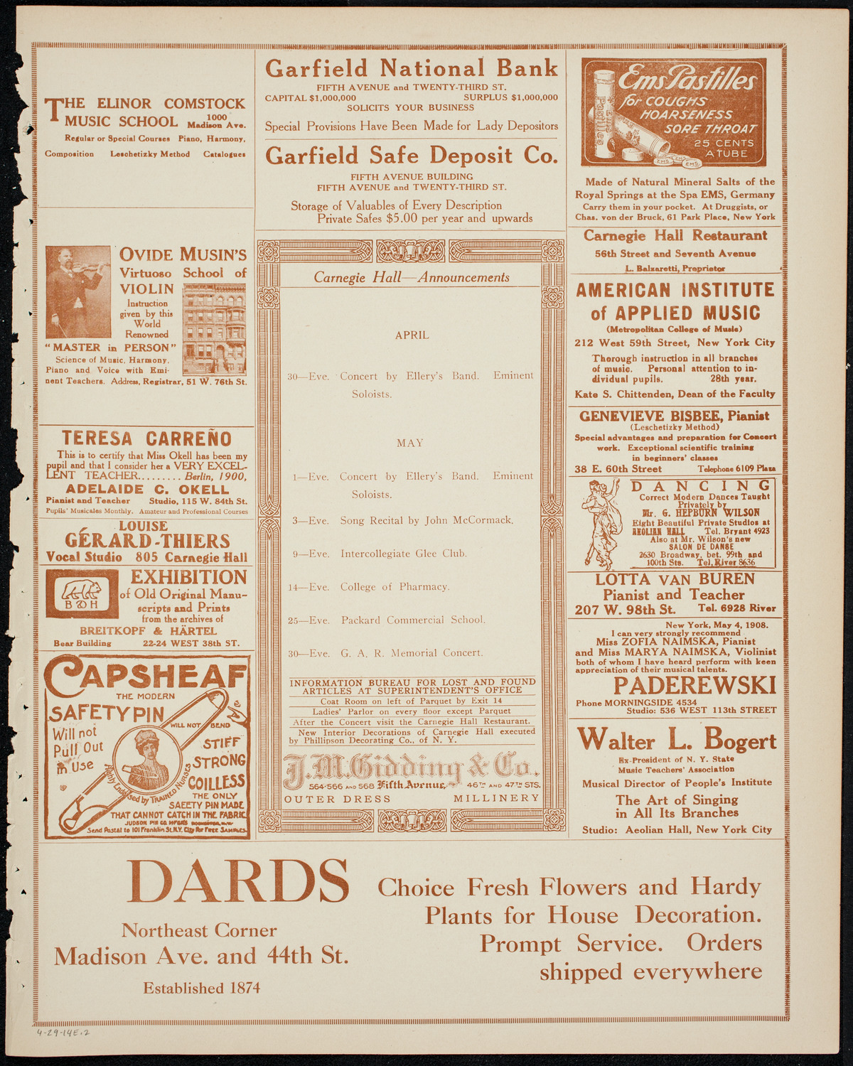 The Ellery Band, April 29, 1914, program page 3