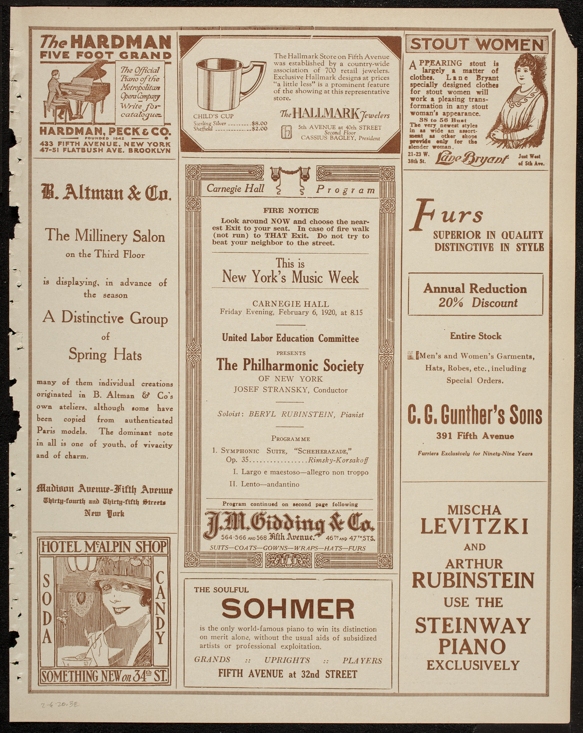New York Philharmonic, February 6, 1920, program page 5