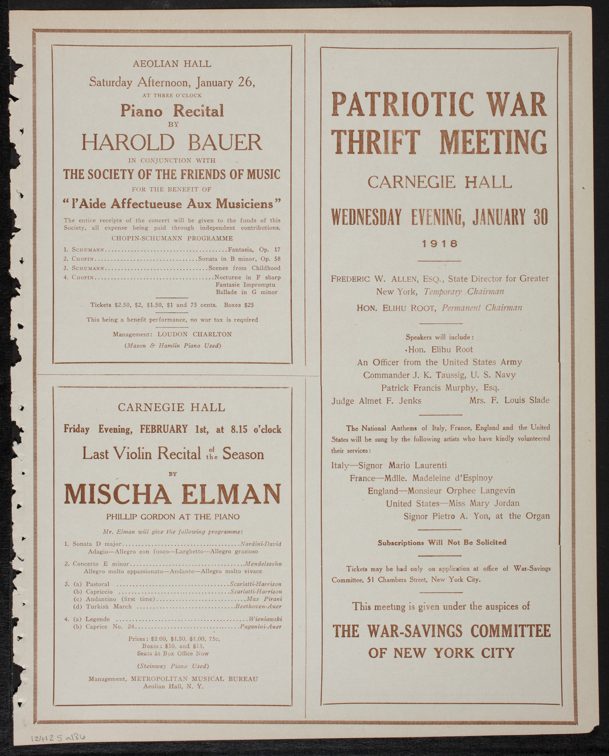 New York Philharmonic, January 25, 1918, program page 11