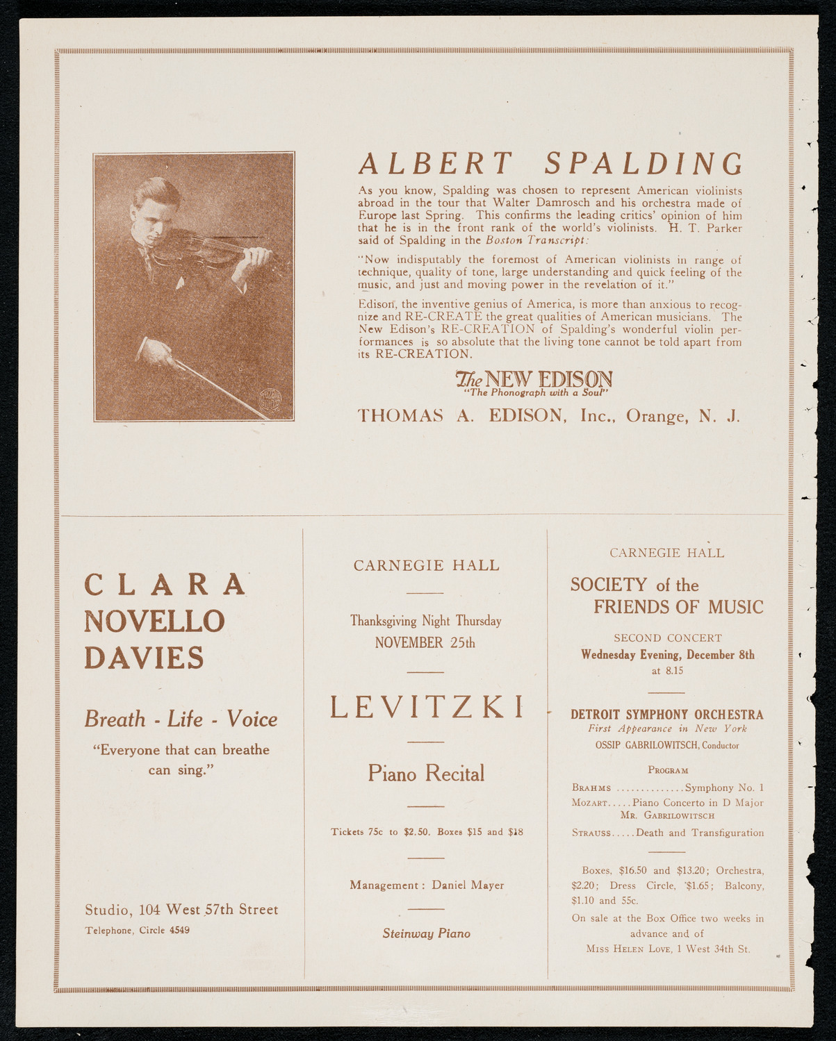 Váša Príhoda, Violin, November 22, 1920, program page 2