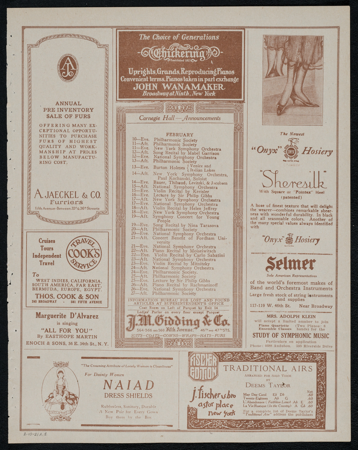 New York Symphony Orchestra, February 10, 1921, program page 3