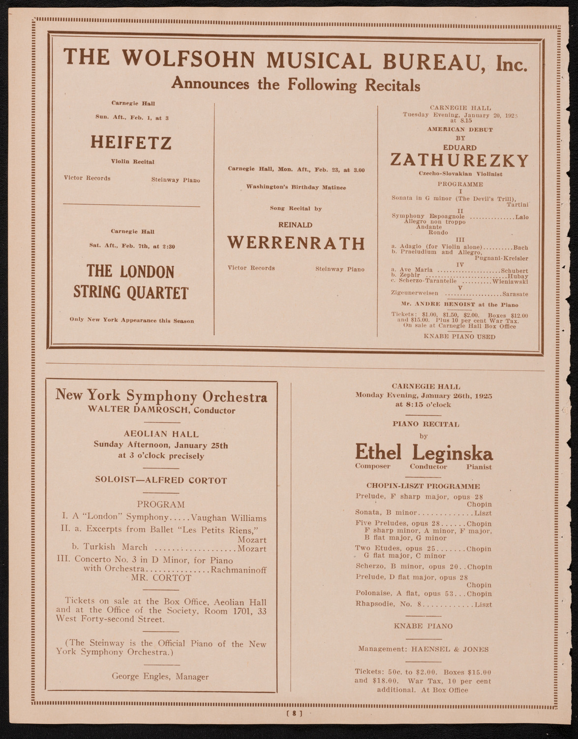 New York Philharmonic, January 17, 1925, program page 8
