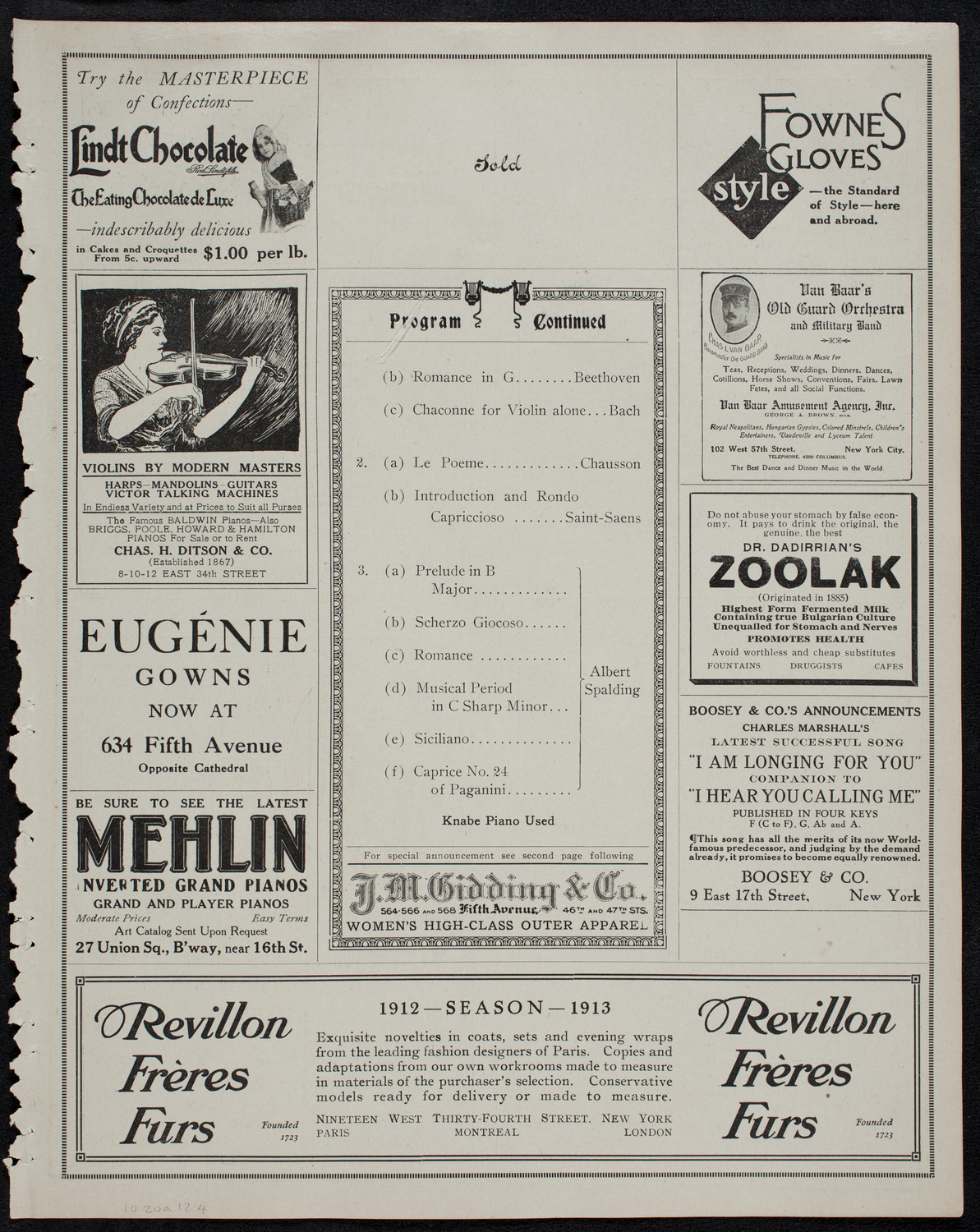 Albert Spalding, Violin, October 20, 1912, program page 7