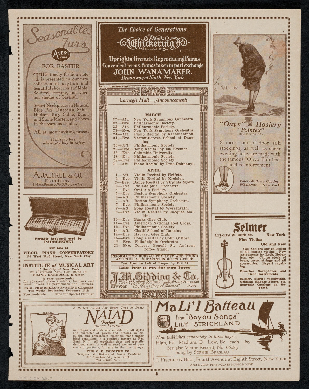 New York Philharmonic, March 21, 1923, program page 3