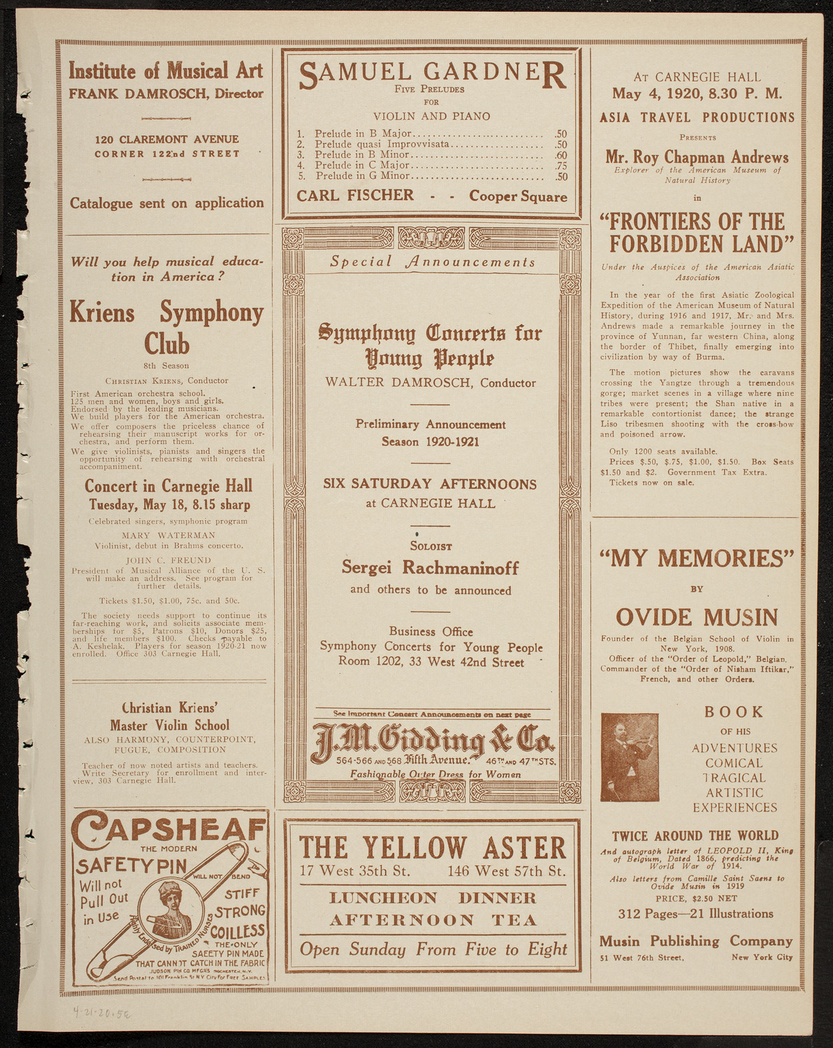 Dirk Foch Symphony Concert, April 21, 1920, program page 9