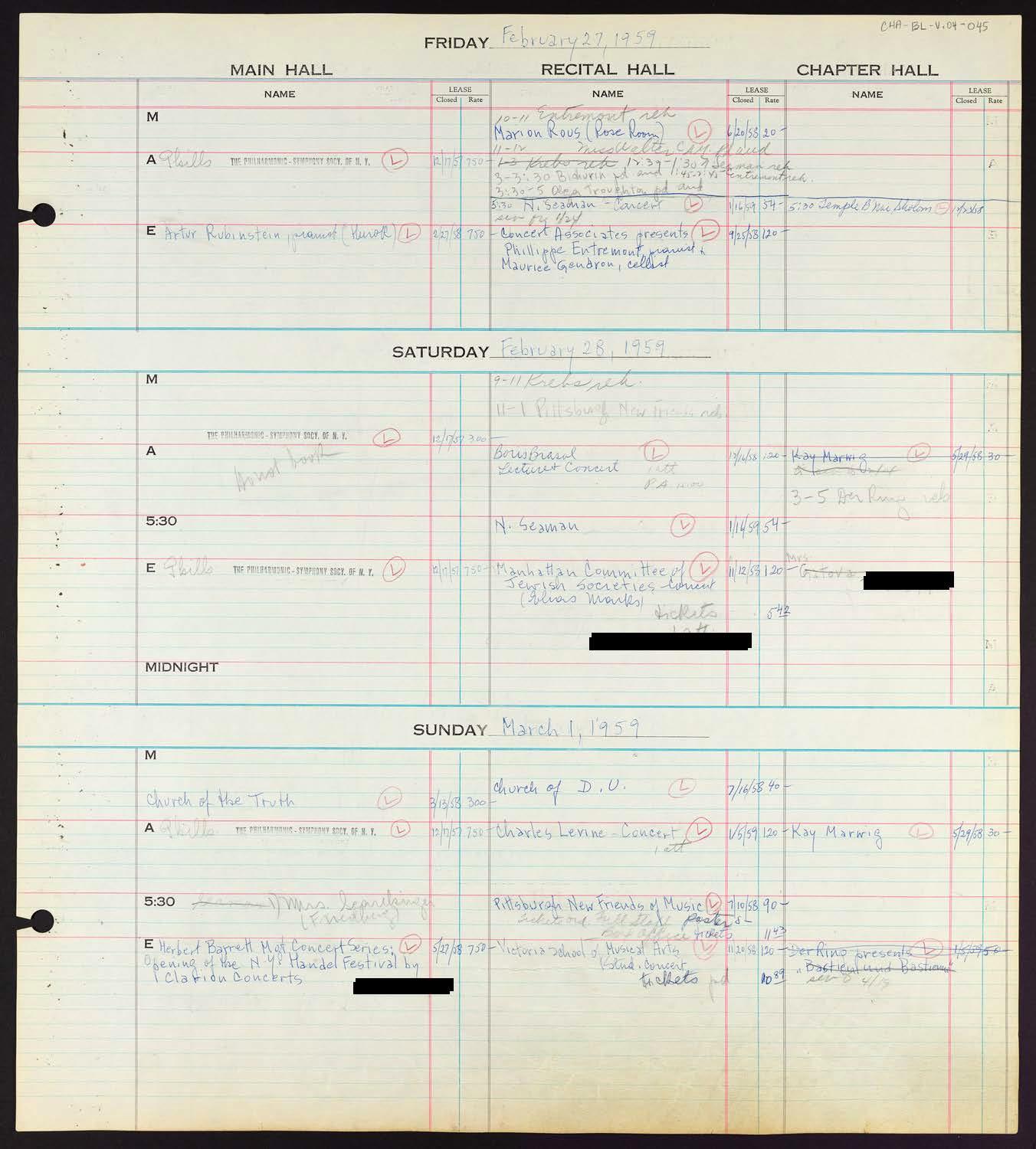 Carnegie Hall Booking Ledger, volume 4, page 45