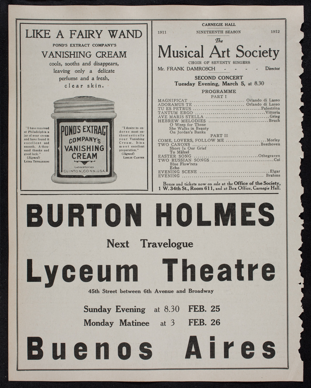 Burton Holmes Travelogue: Paris, February 18, 1912, program page 8