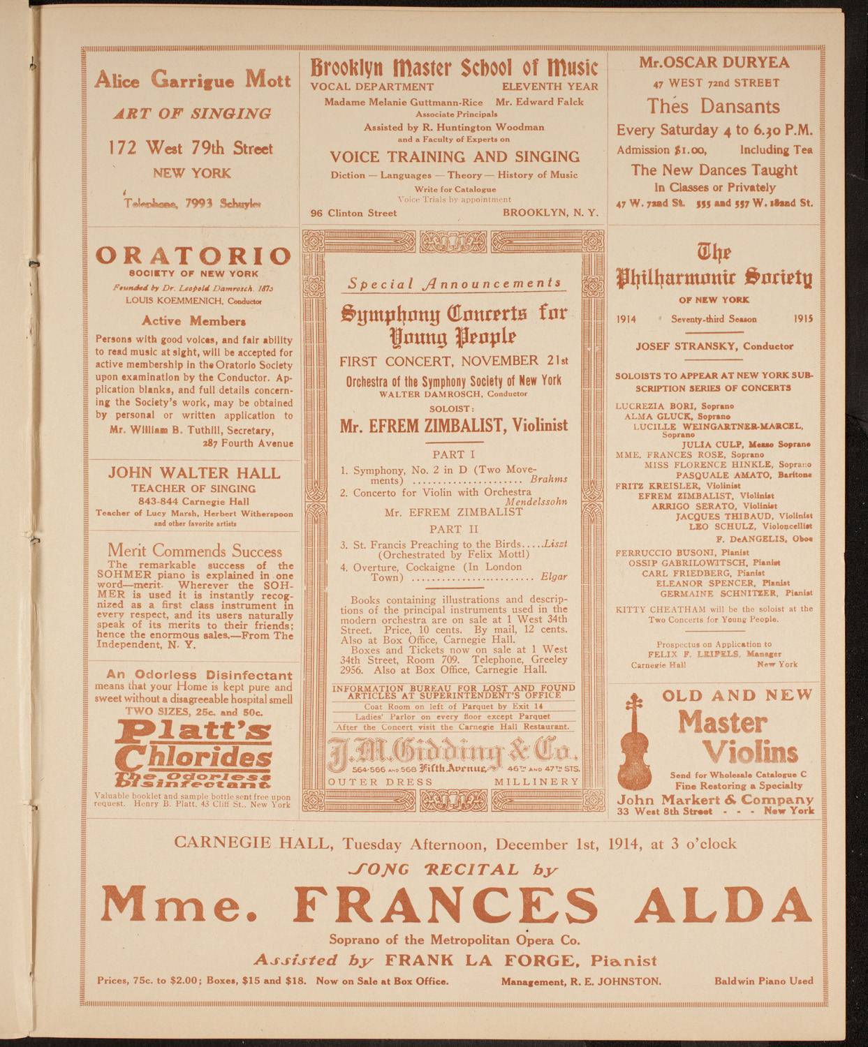 New York Philharmonic, November 19, 1914, program page 9