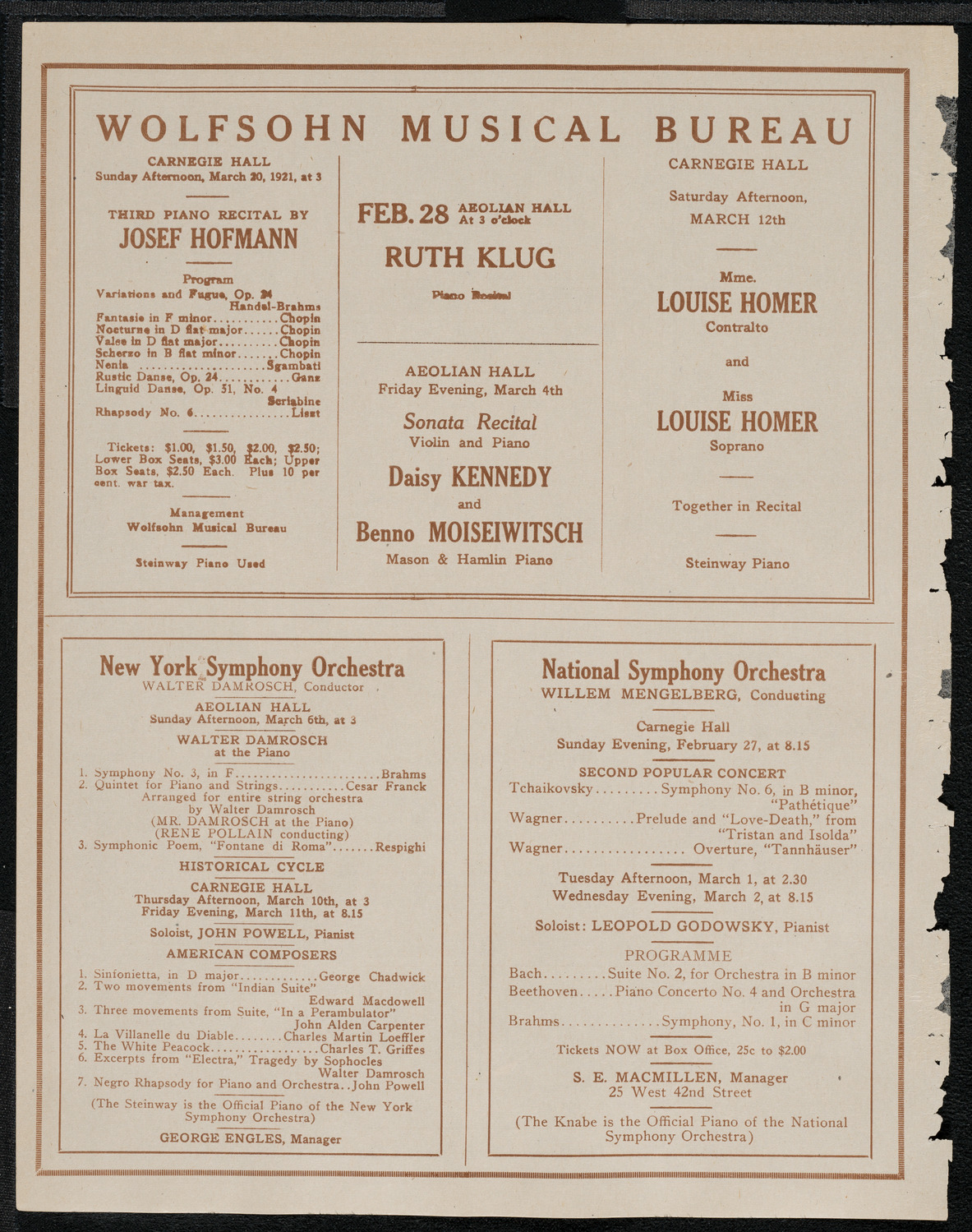 New York Philharmonic, February 27, 1921, program page 8