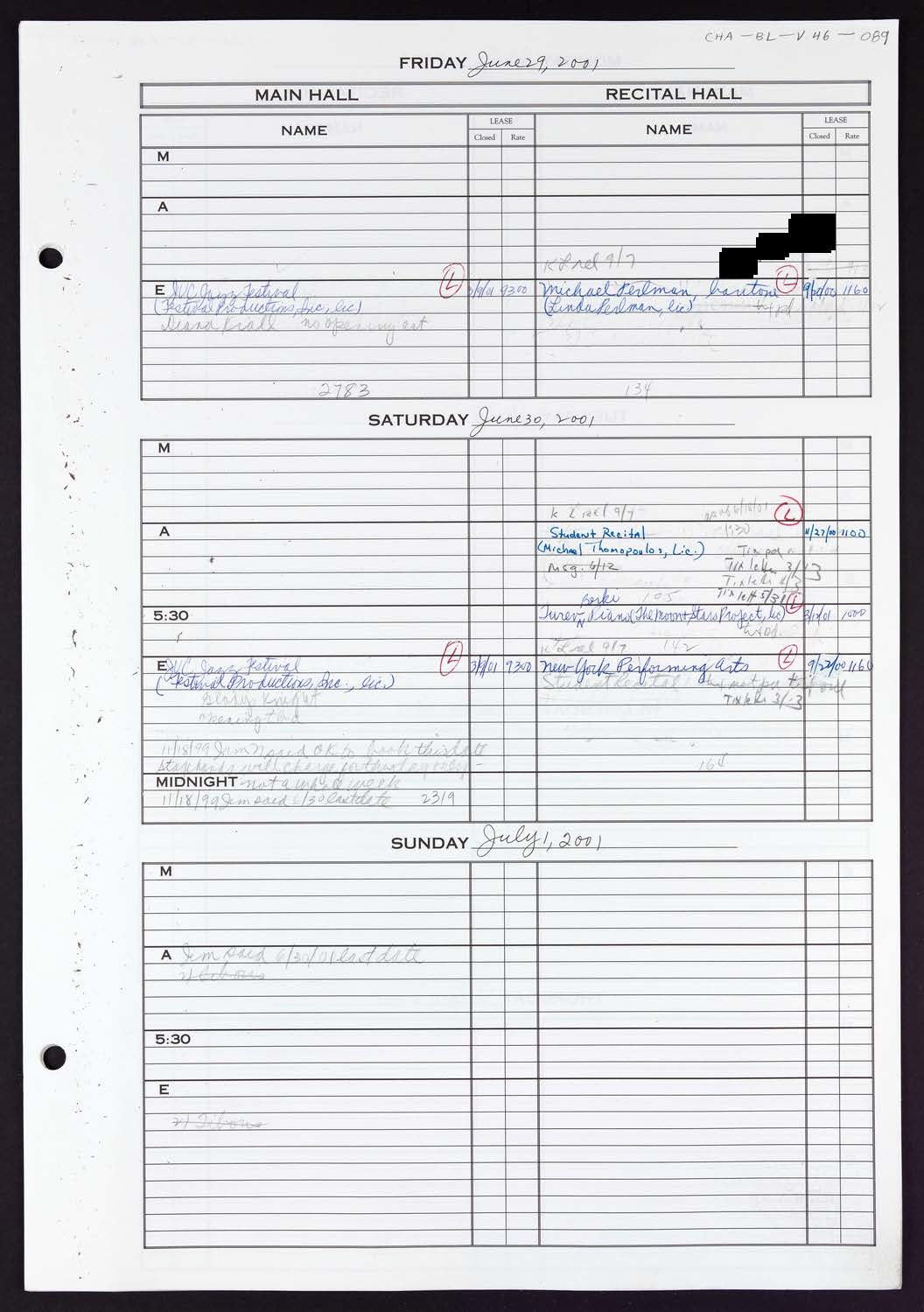 Carnegie Hall Booking Ledger, volume 46, page 89