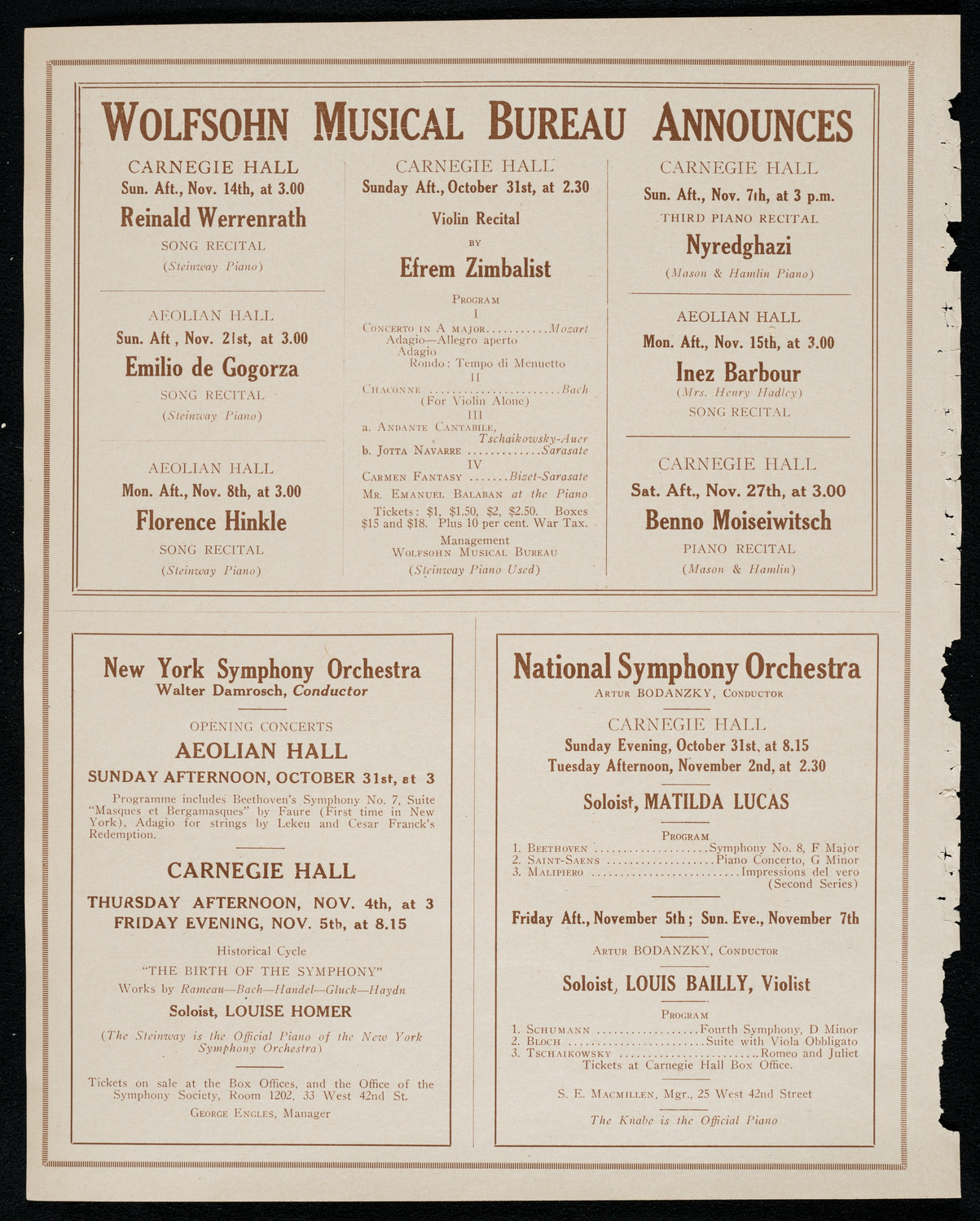 Ervin Nyiregyházi, Piano, October 30, 1920, program page 8
