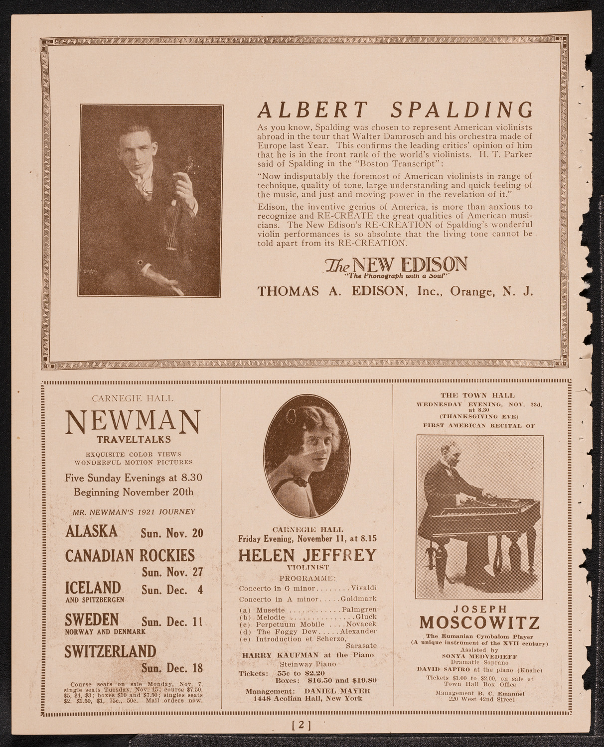 Elly Ney, Piano, November 8, 1921, program page 2