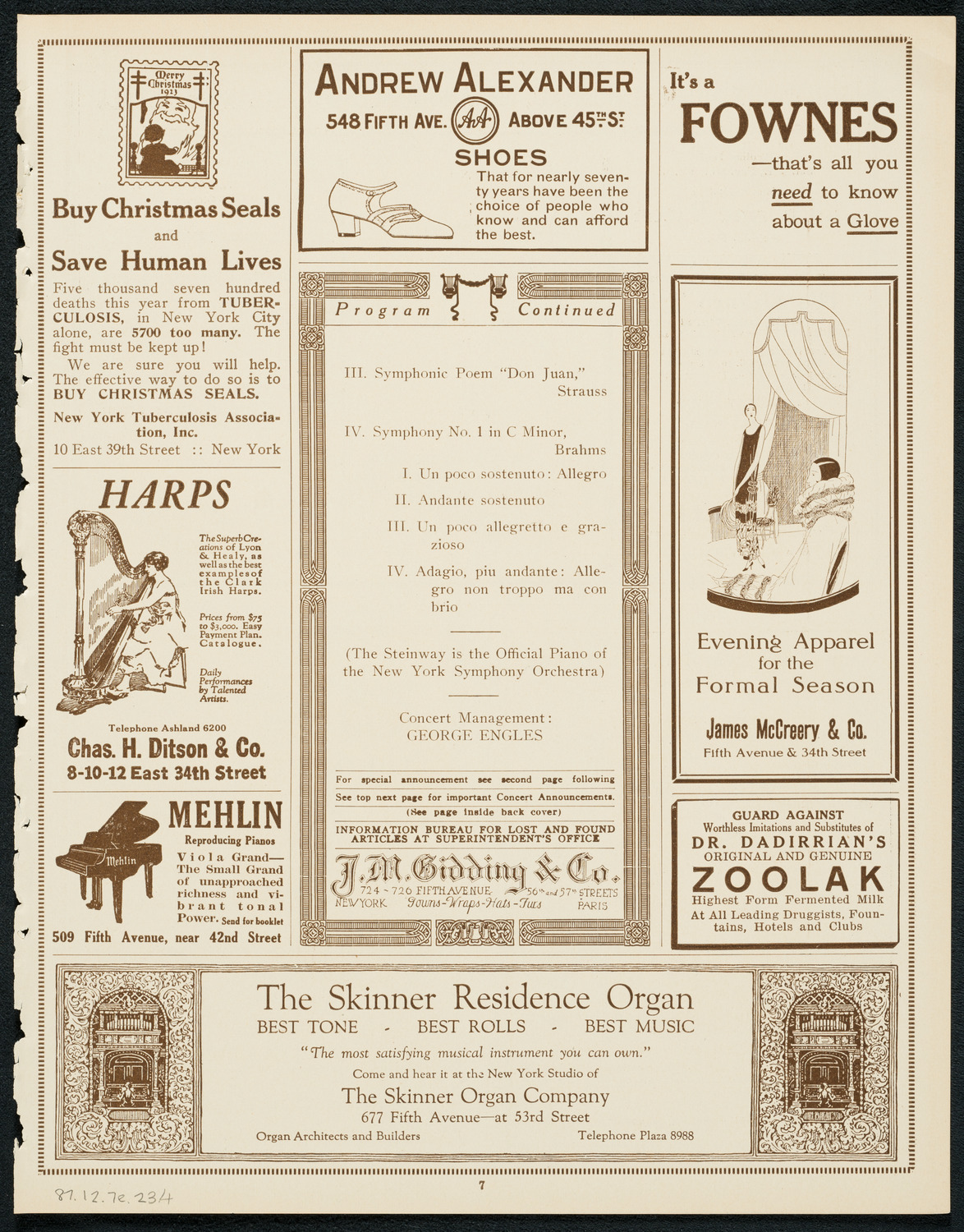 Ignatz Waghalter with the New York Symphony Orchestra, December 7, 1923, program page 7