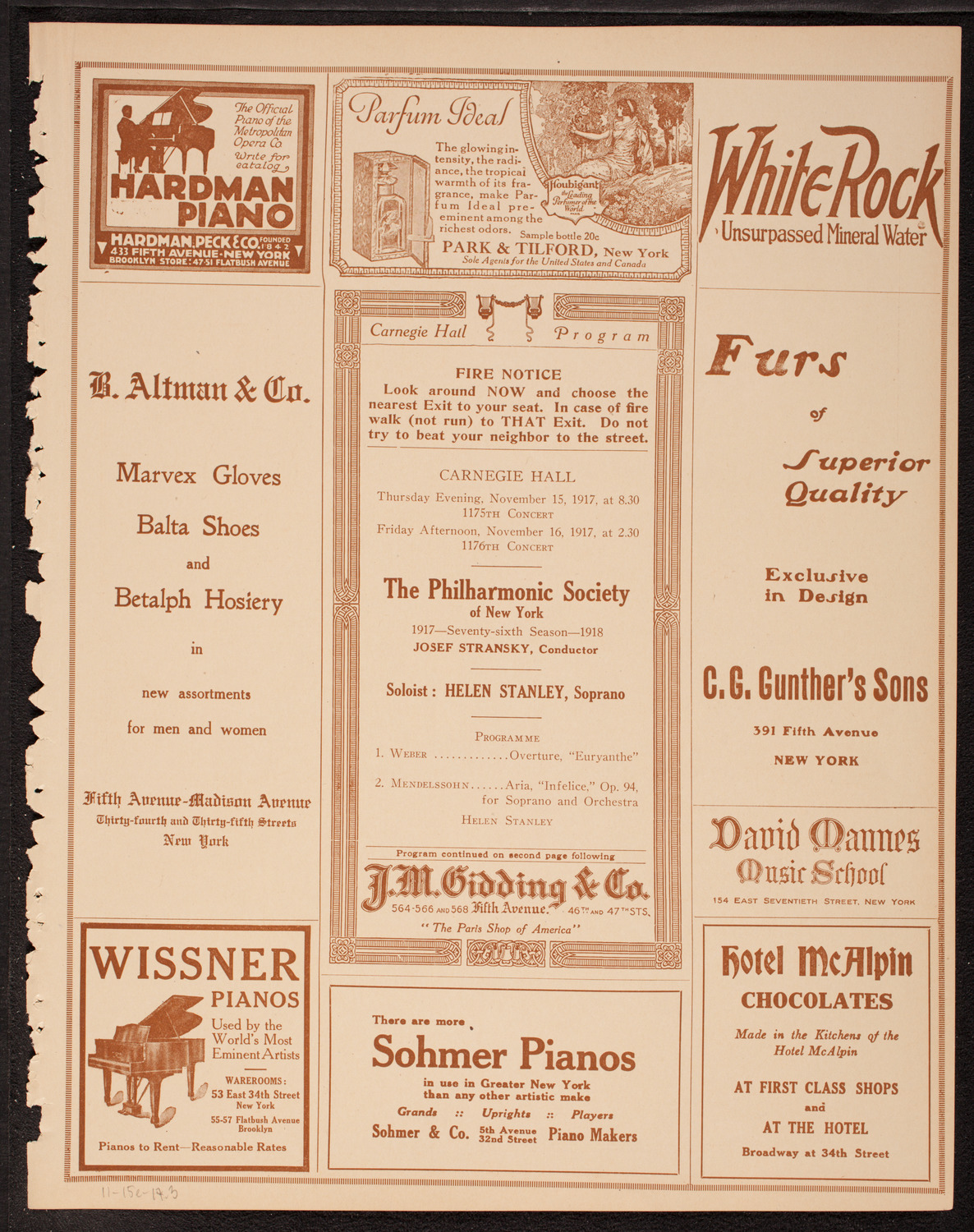 New York Philharmonic, November 15, 1917, program page 5
