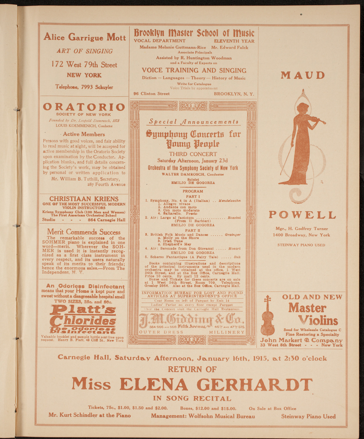 New York Philharmonic, January 10, 1915, program page 9