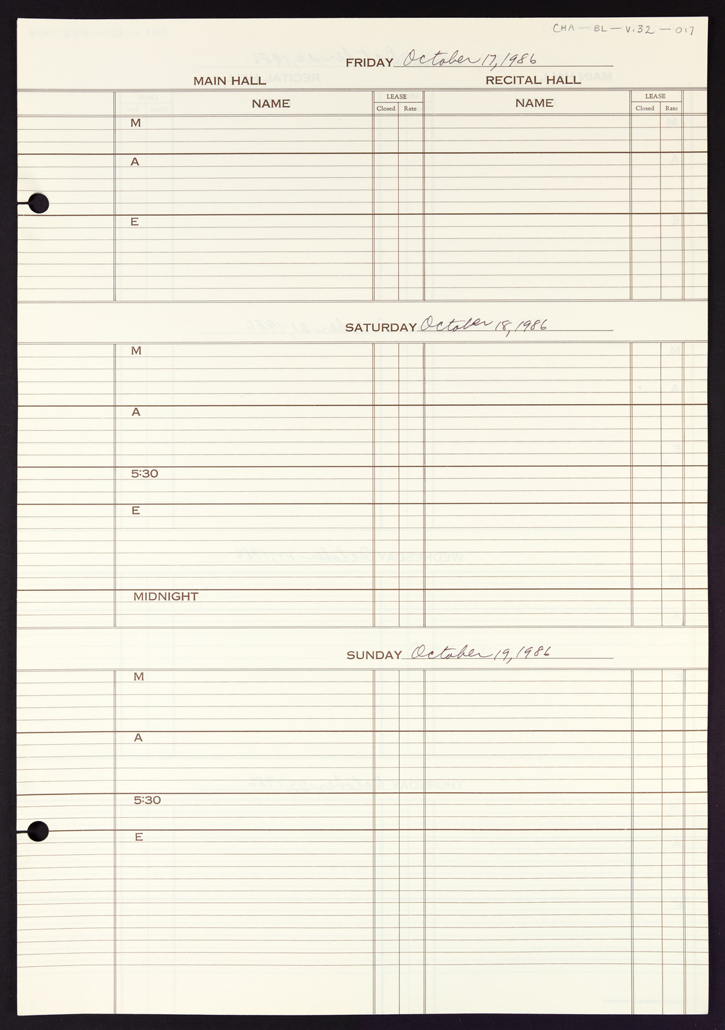 Carnegie Hall Booking Ledger, volume 32, page 17