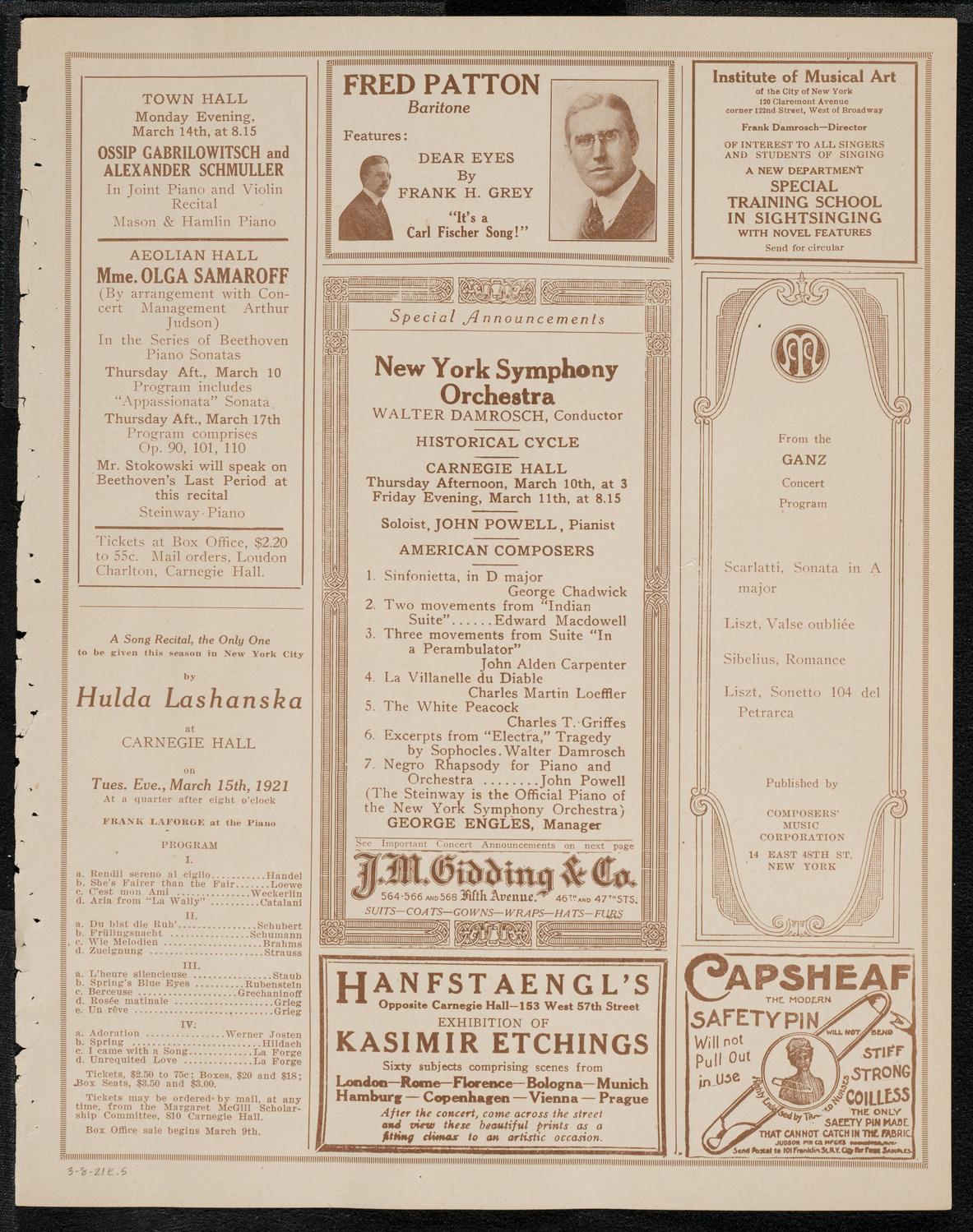 Philadelphia Orchestra, March 8, 1921, program page 9