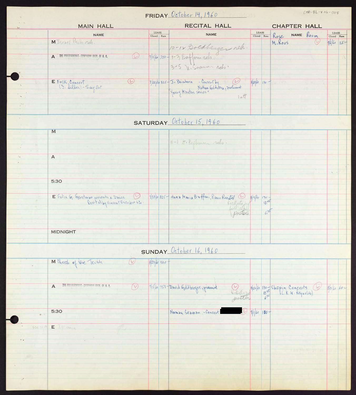 Carnegie Hall Booking Ledger, volume 6, page 5