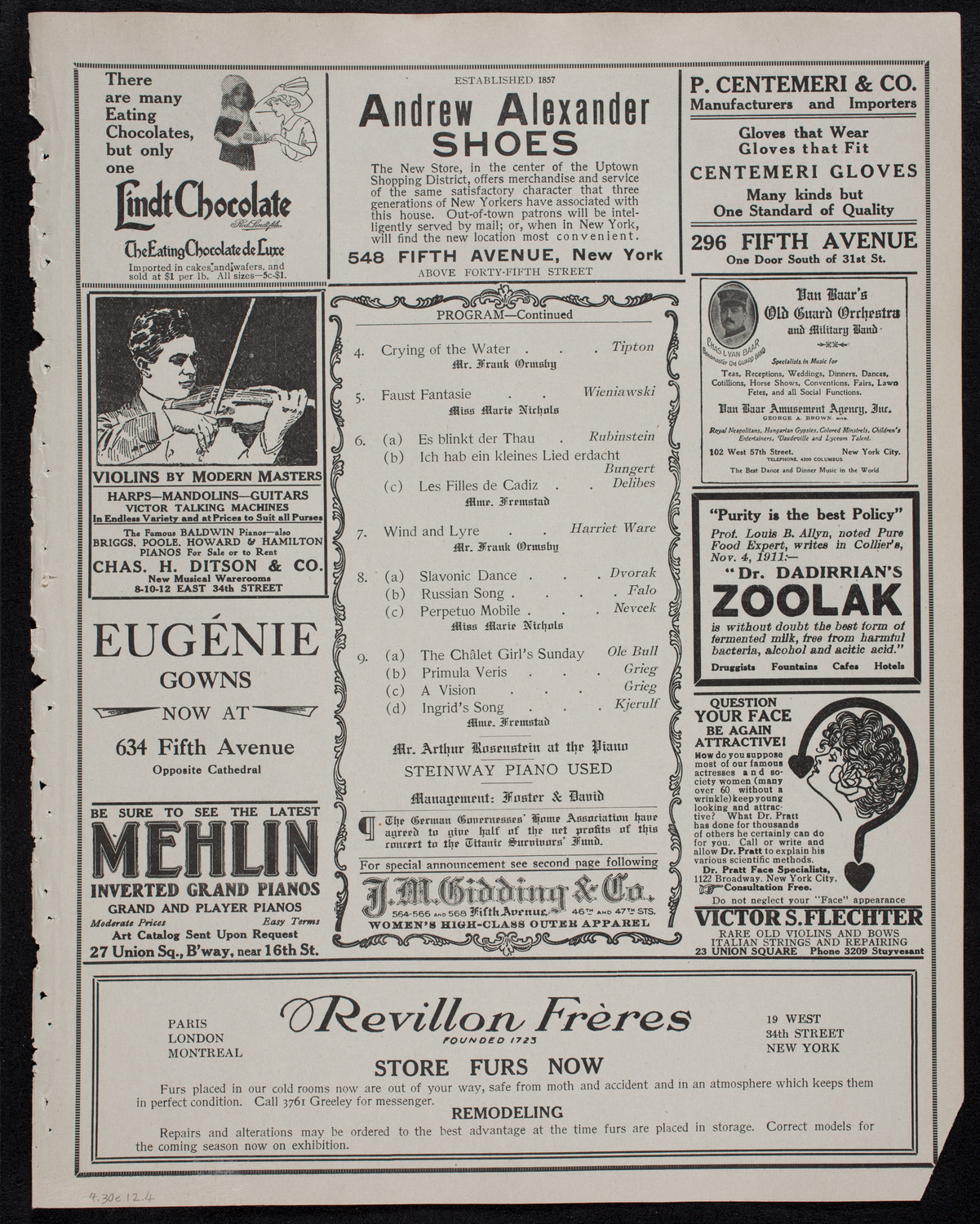 Olive Fremstad, Mezzo-Soprano, April 30, 1912, program page 7