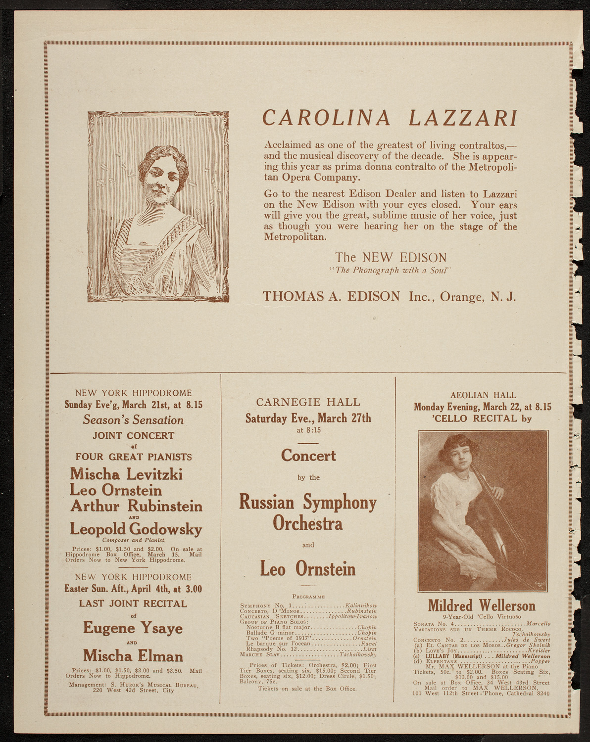 Benno Moiseiwitsch, Piano, March 21, 1920, program page 2