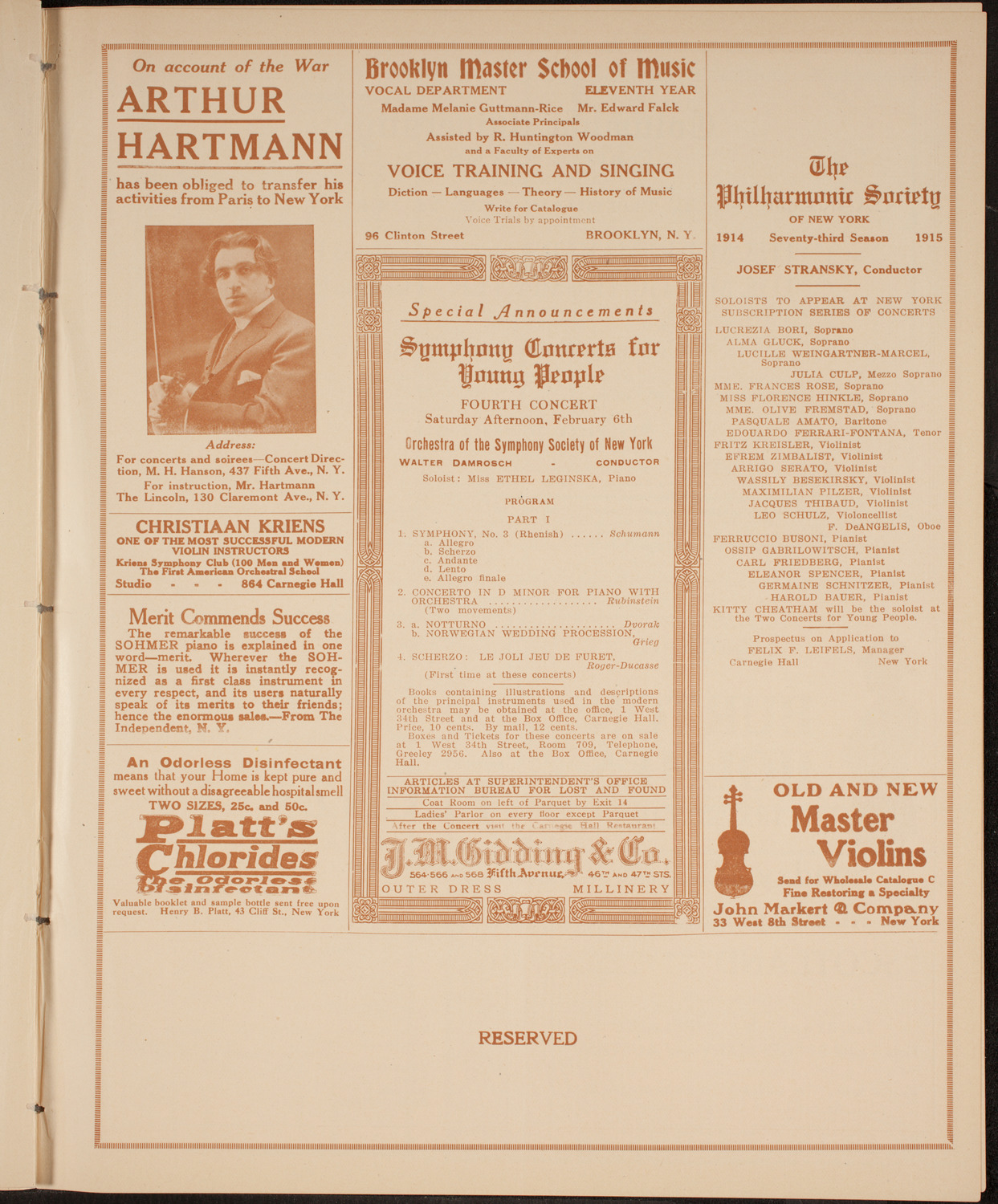 New York Philharmonic, January 24, 1915, program page 9