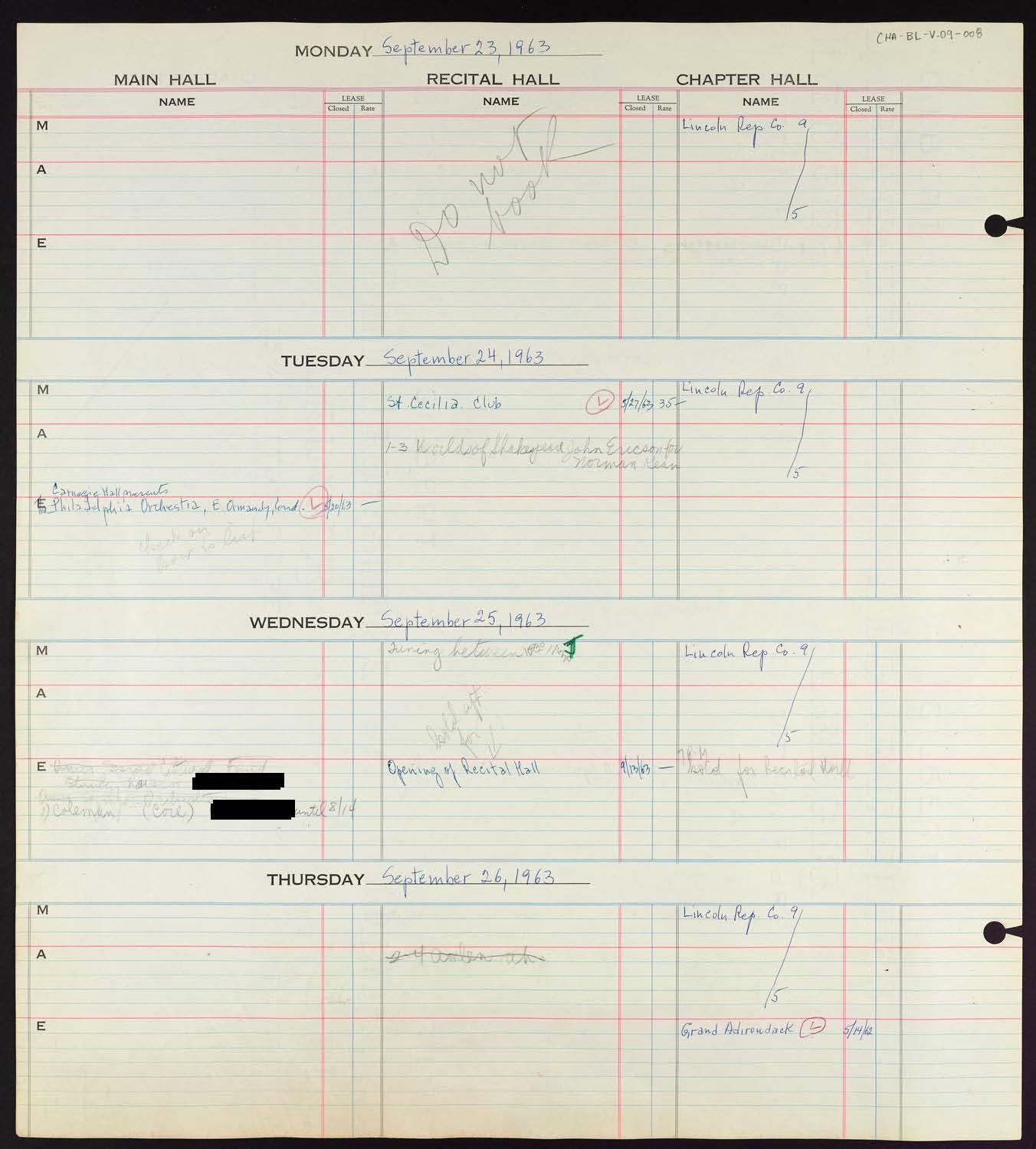 Carnegie Hall Booking Ledger, volume 9, page 8