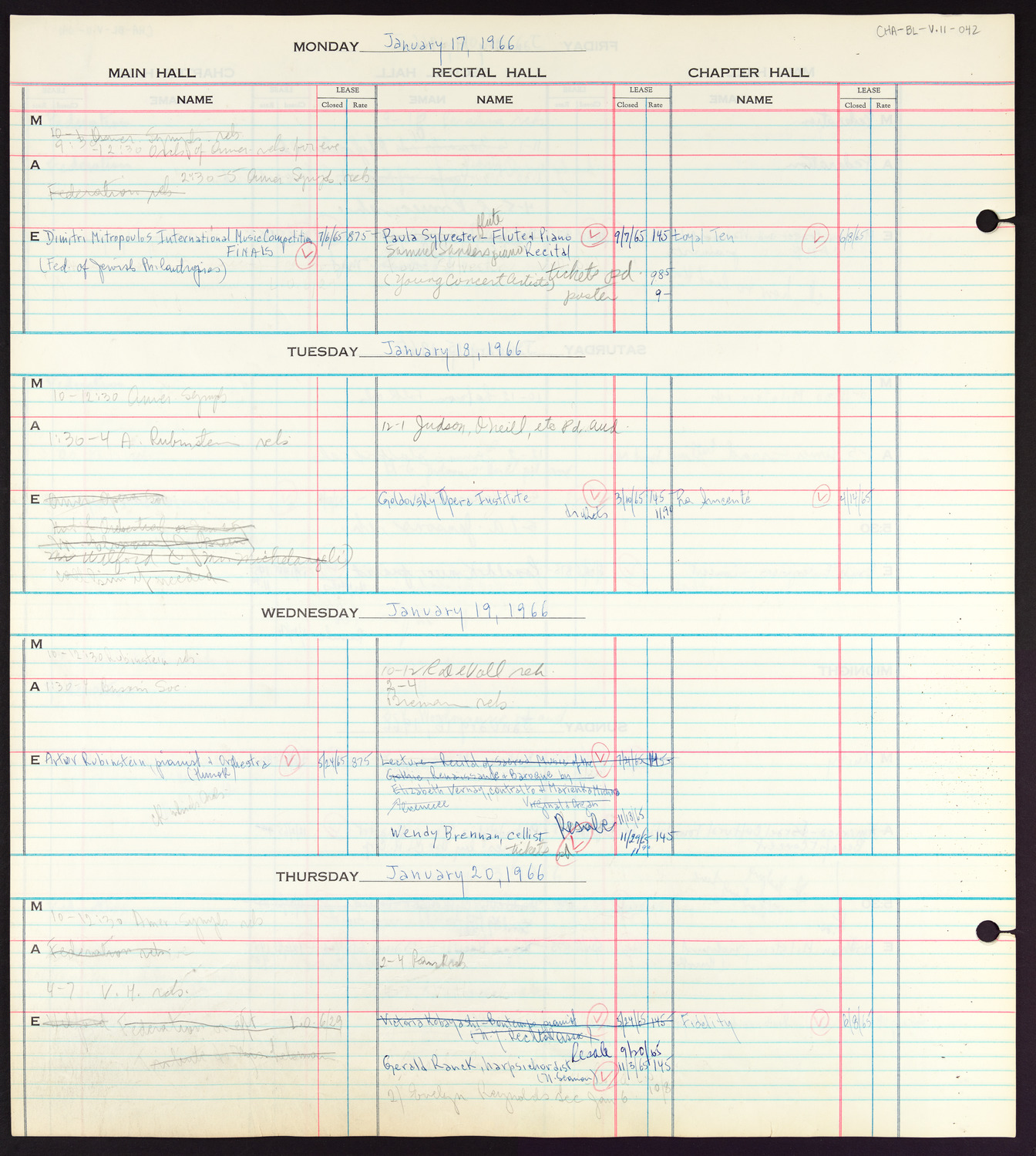 Carnegie Hall Booking Ledger, volume 11, page 42