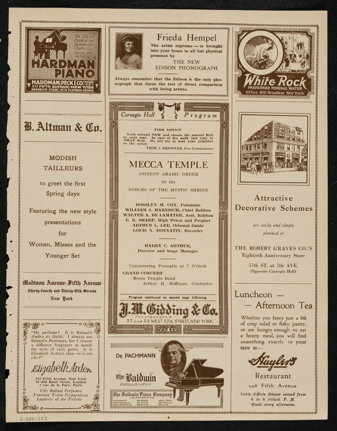 Mecca Temple of New York: Ancient Arabic Order of the Nobles of the Mystic Shrine, March 24, 1924, program page 5