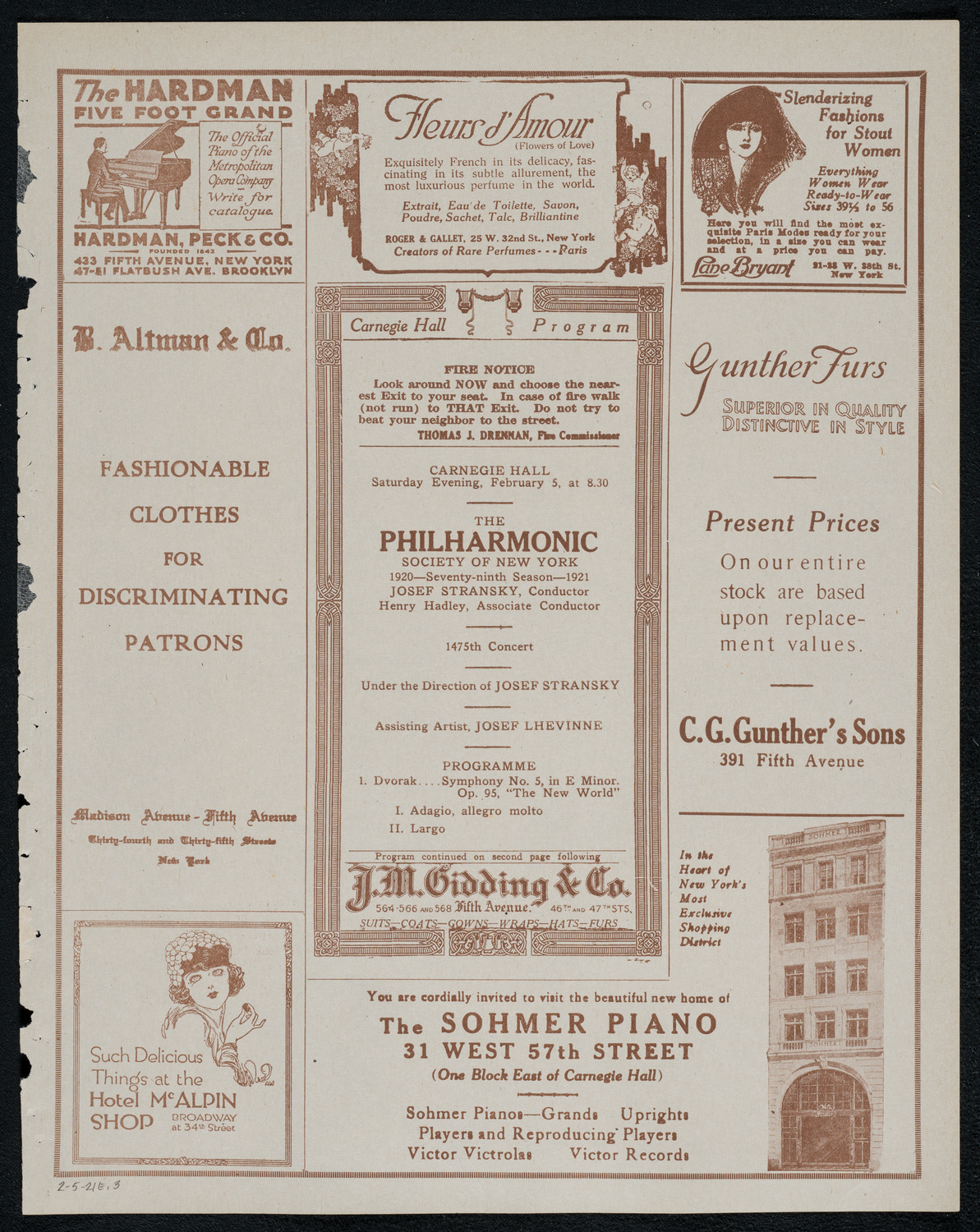 New York Philharmonic, February 5, 1921, program page 5