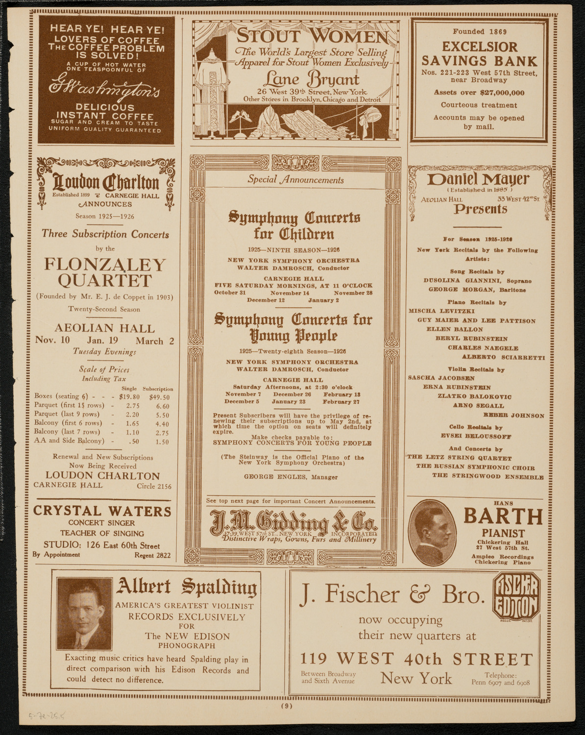 New York Music Week Association Concert, May 7, 1925, program page 9