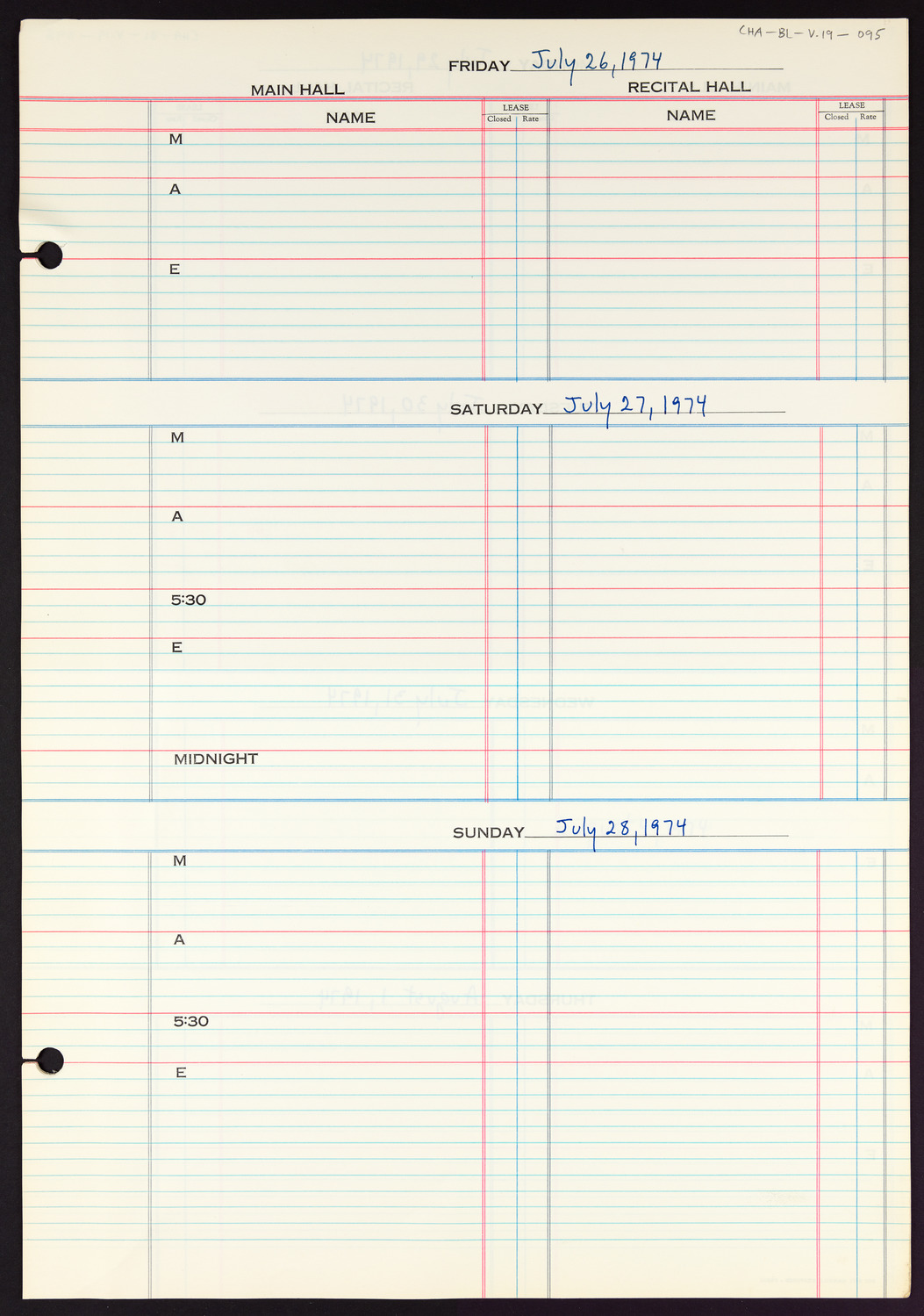 Carnegie Hall Booking Ledger, volume 19, page 95