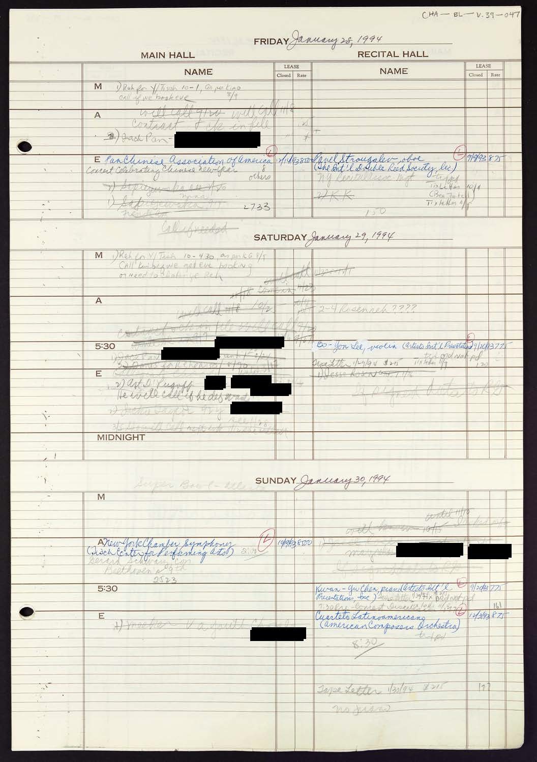 Carnegie Hall Booking Ledger, volume 39, page 47