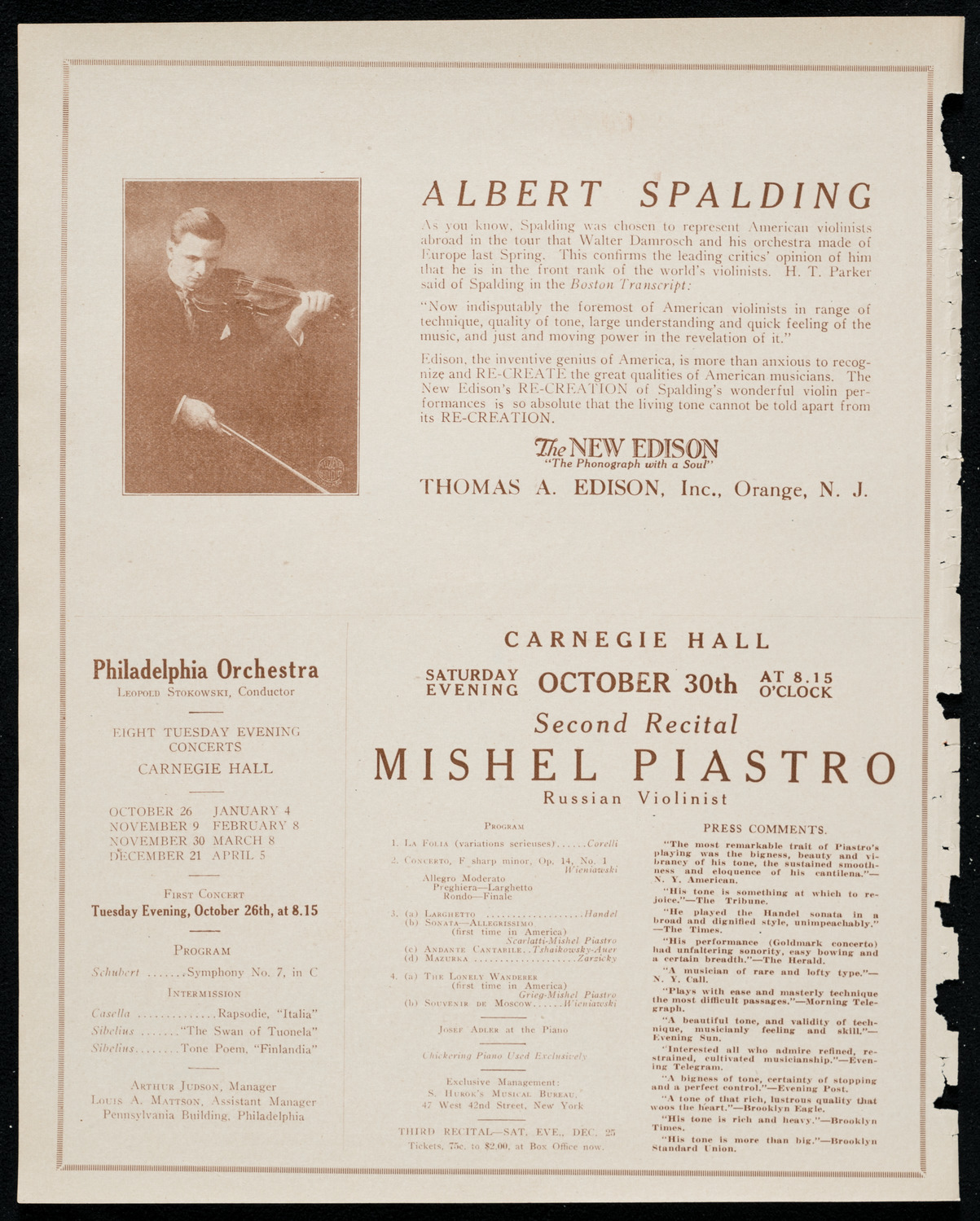 National Symphony Orchestra, October 24, 1920, program page 2