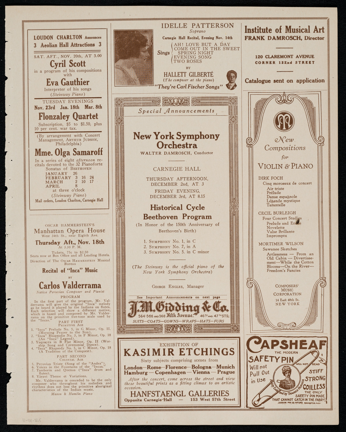 New York Philharmonic, November 11, 1920, program page 9