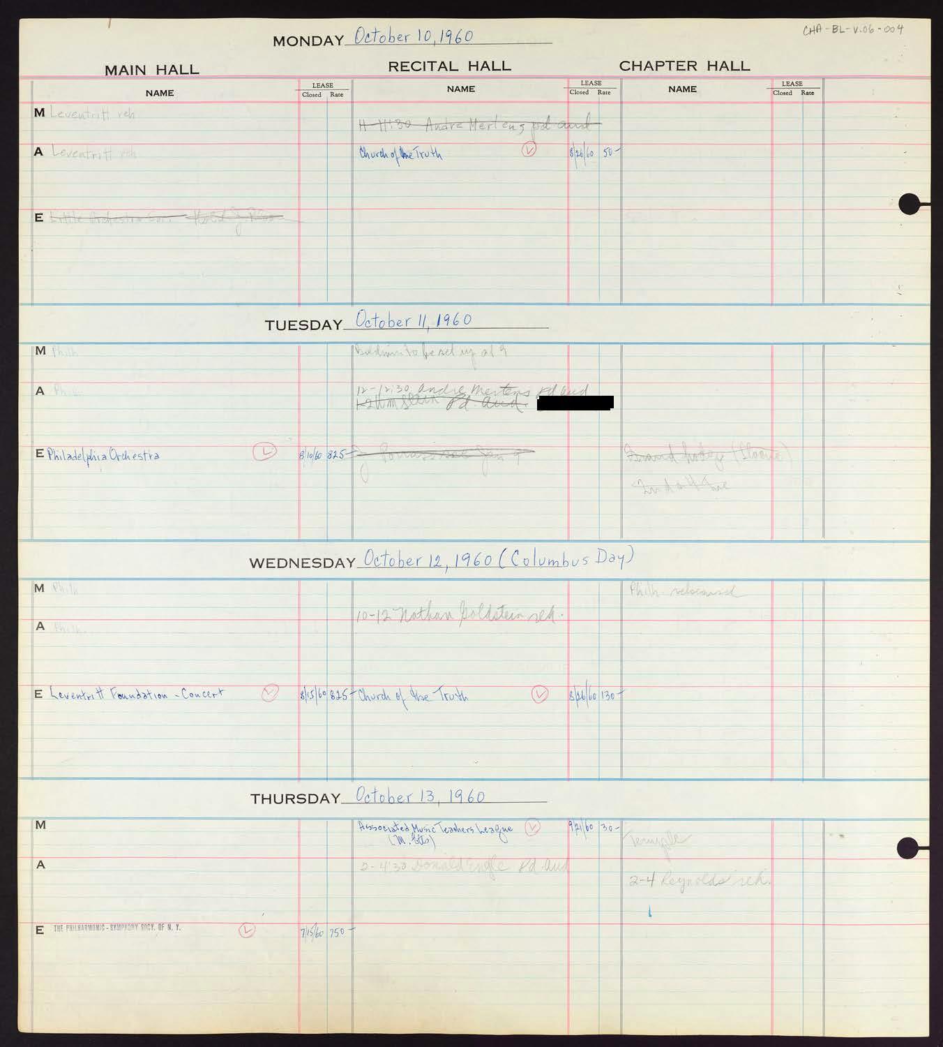 Carnegie Hall Booking Ledger, volume 6, page 4