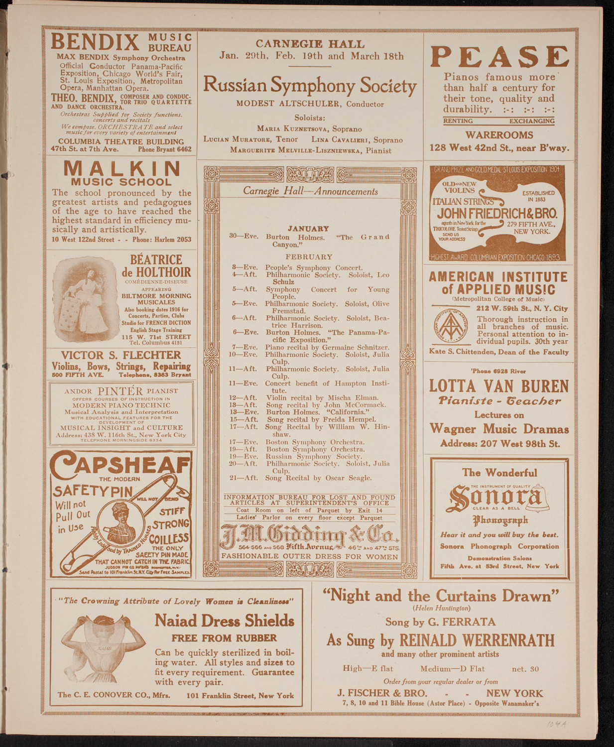New York Philharmonic, January 30, 1916, program page 3