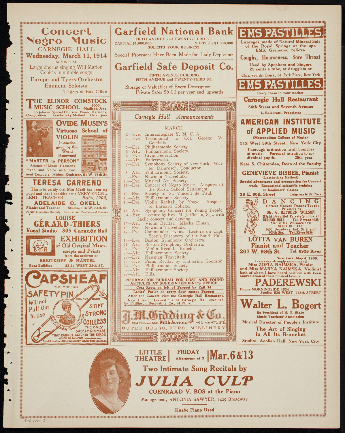 Minneapolis Symphony Orchestra, March 2, 1914, program page 3