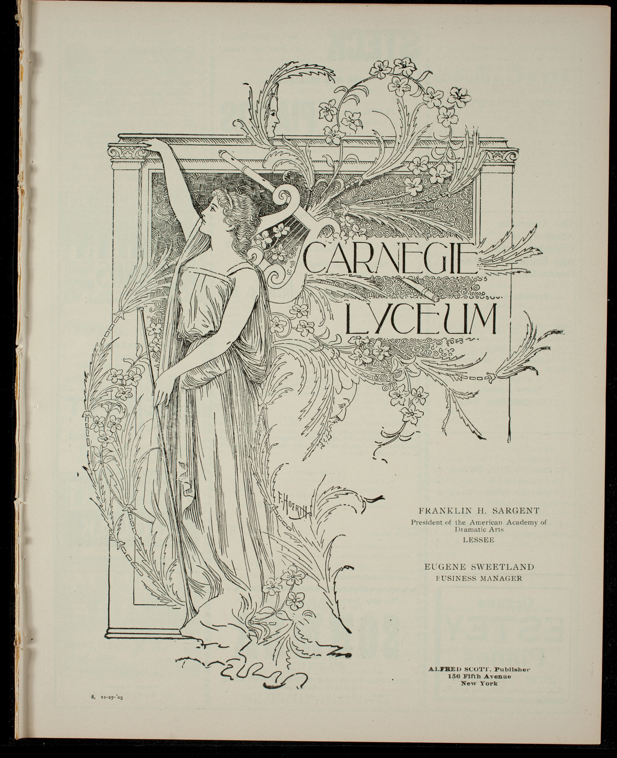 Academy Stock Company of the American Academy of Dramatic Arts/Empire Theatre Dramatic School, November 27, 1903, program page 1