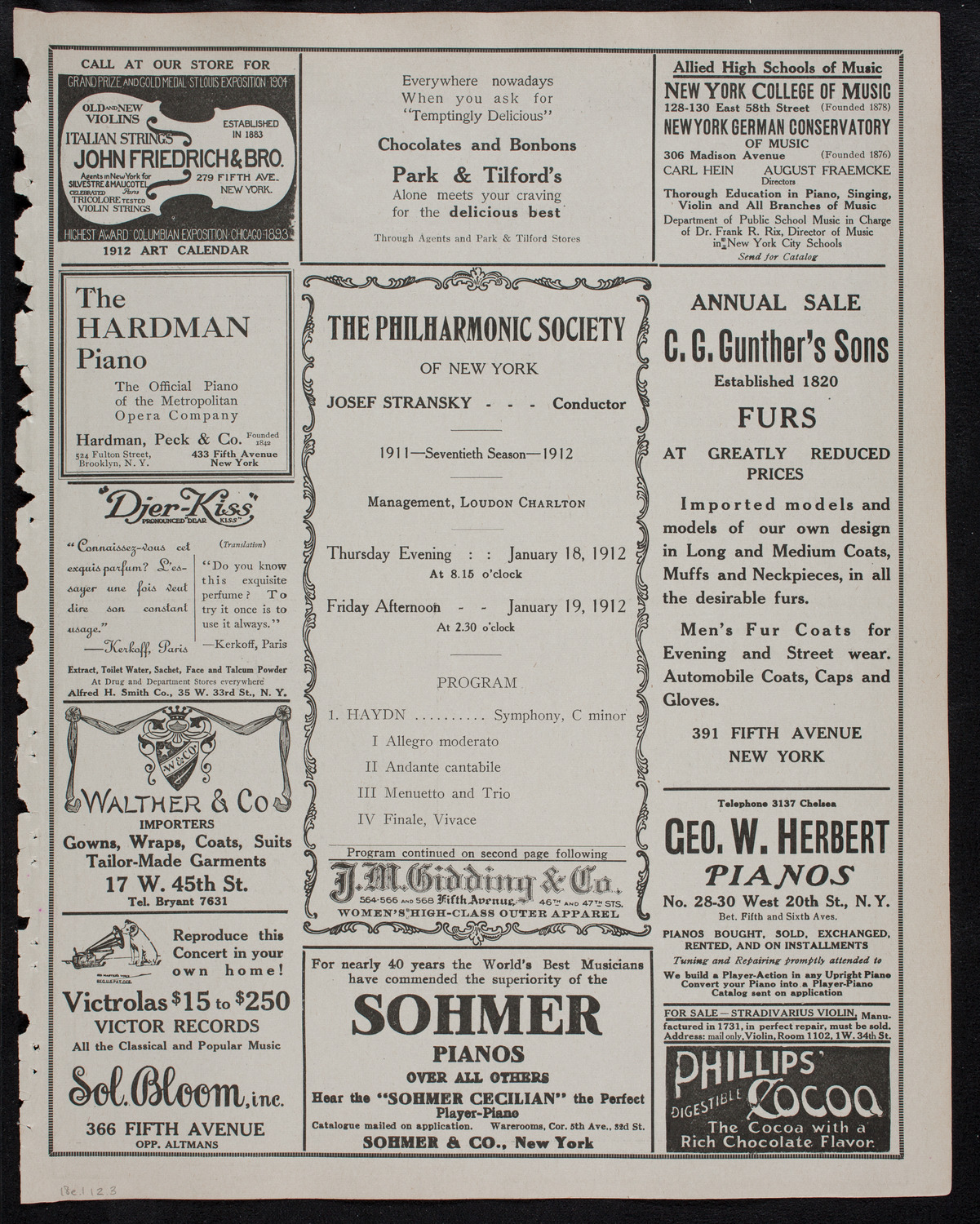 New York Philharmonic, January 18, 1912, program page 5