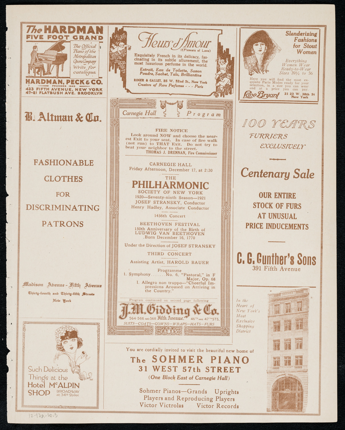 New York Philharmonic: Beethoven Festival, December 17, 1920, program page 5
