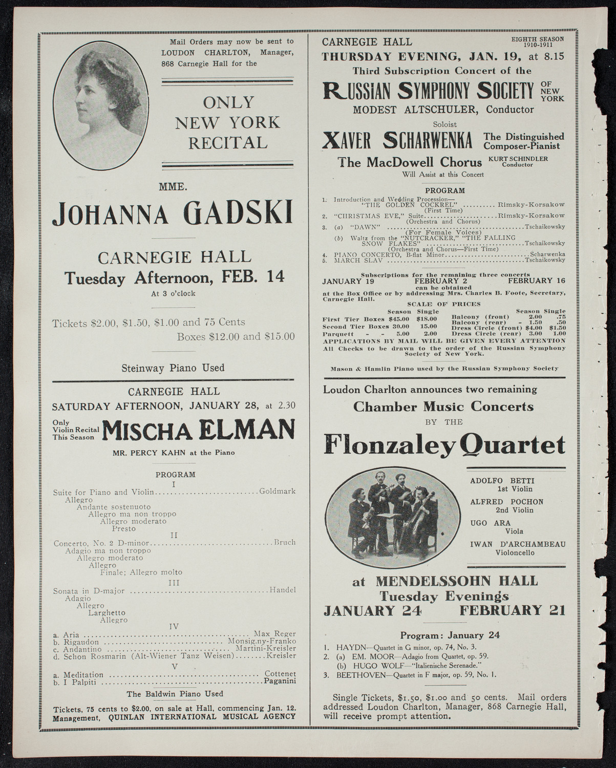 New York Philharmonic, January 15, 1911, program page 10