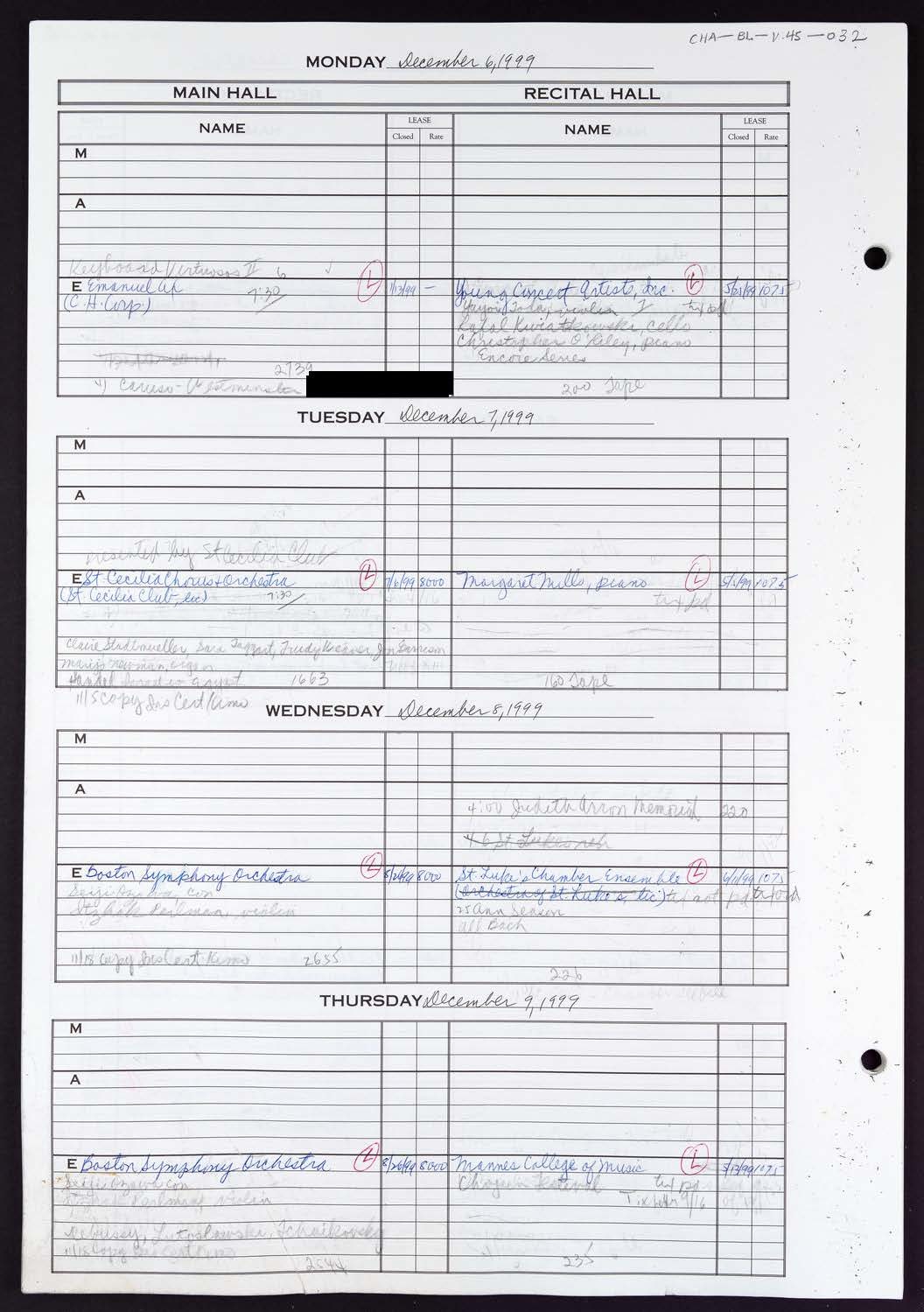 Carnegie Hall Booking Ledger, volume 45, page 32